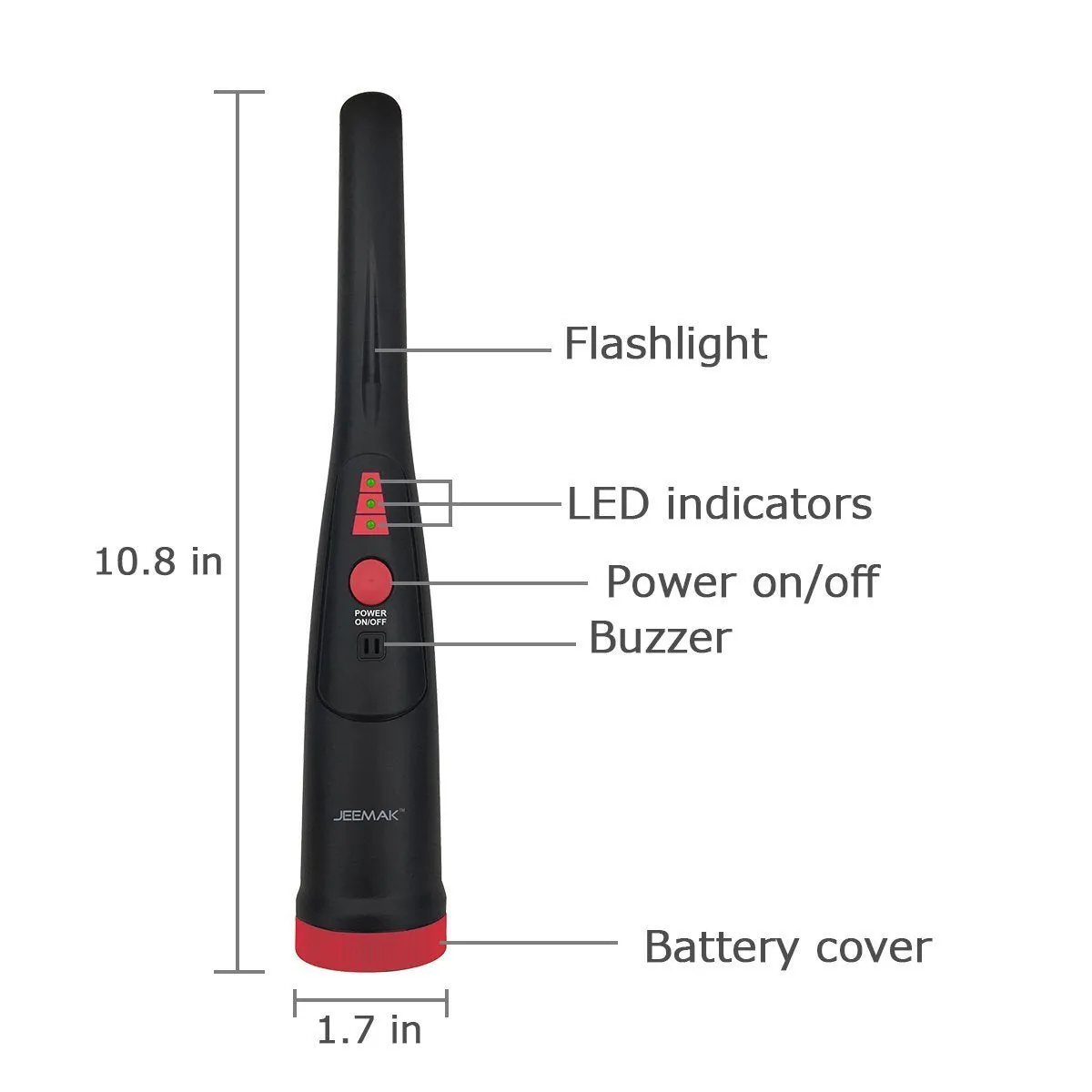 JEEMAK Pinpointer Metal Detector Treasure Hunting Tool Buzzer Vibrate Portable Pin Pointer with LED Indicators and Belt Holster