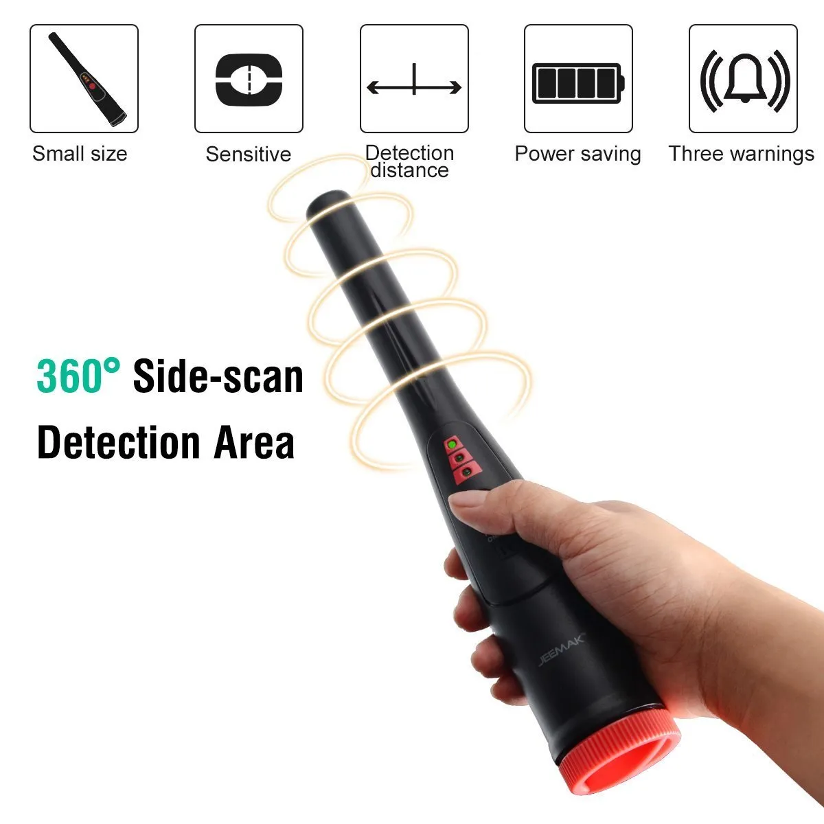 JEEMAK Pinpointer Metal Detector Treasure Hunting Tool Buzzer Vibrate Portable Pin Pointer with LED Indicators and Belt Holster