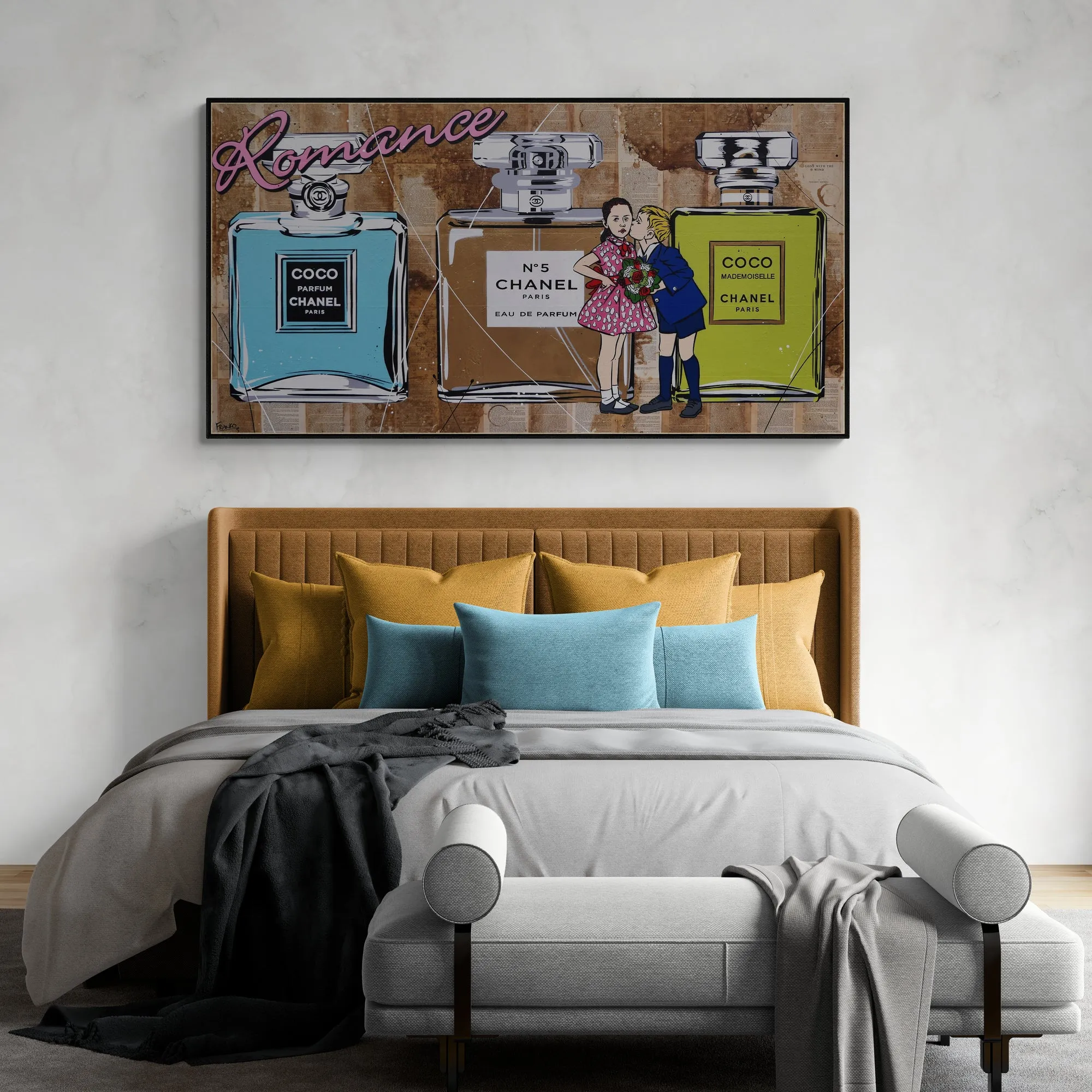 Le Kisses 190cm x 100cm Perfume Bottles Kissing Urban Pop Book Club Painting (SOLD)