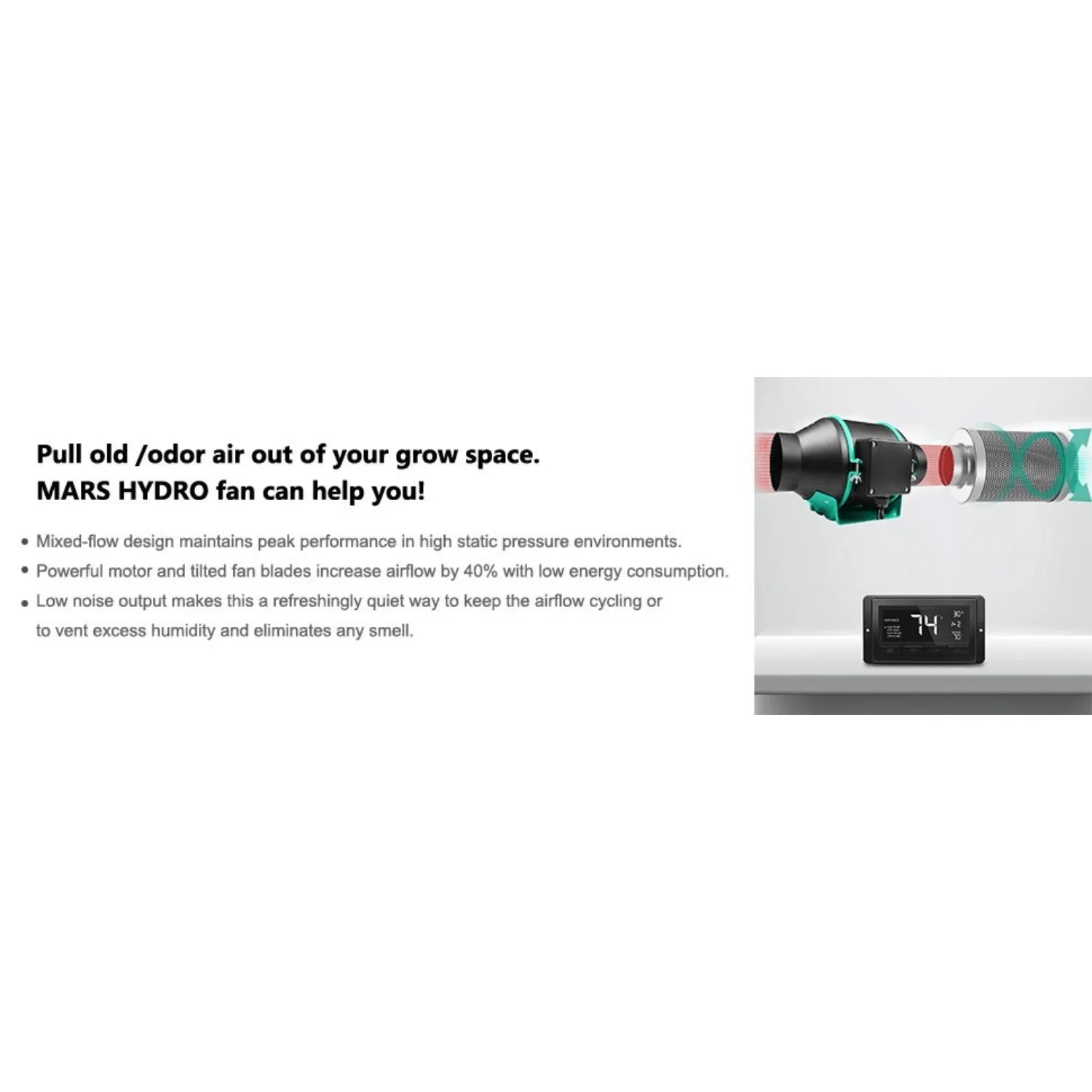 Mars Hydro 6" Inline Duct Fan and Carbon Filter Combo with Temperature and Humidity Controller