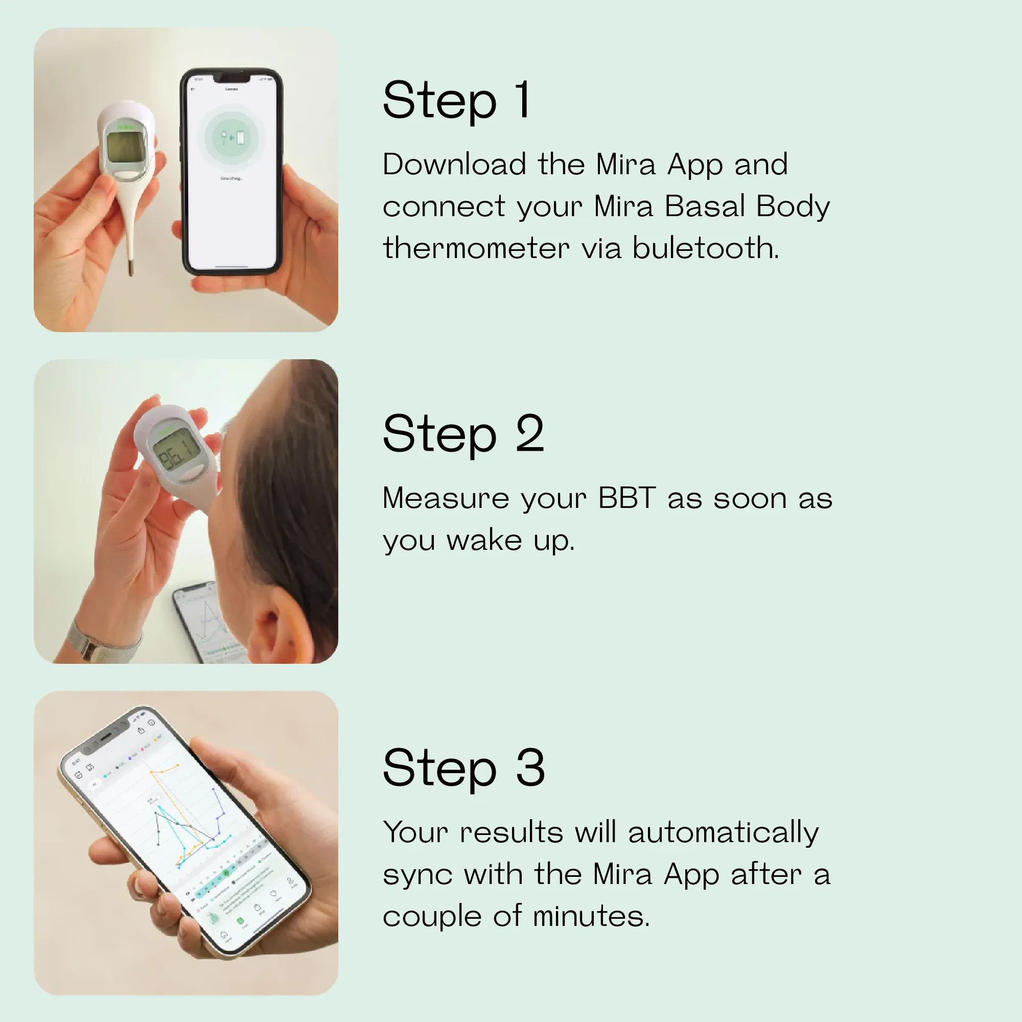 Mira Digital Basal Body Thermometer, Accurate BBT to Predict Ovulation and Fertile Days, Large Screen with Bluetooth, Connect to Mira App, 1 Count