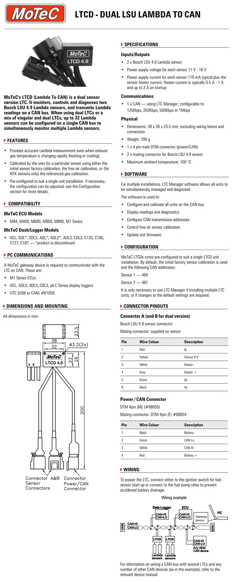 MoTeC Lambda to CAN (LTCD)