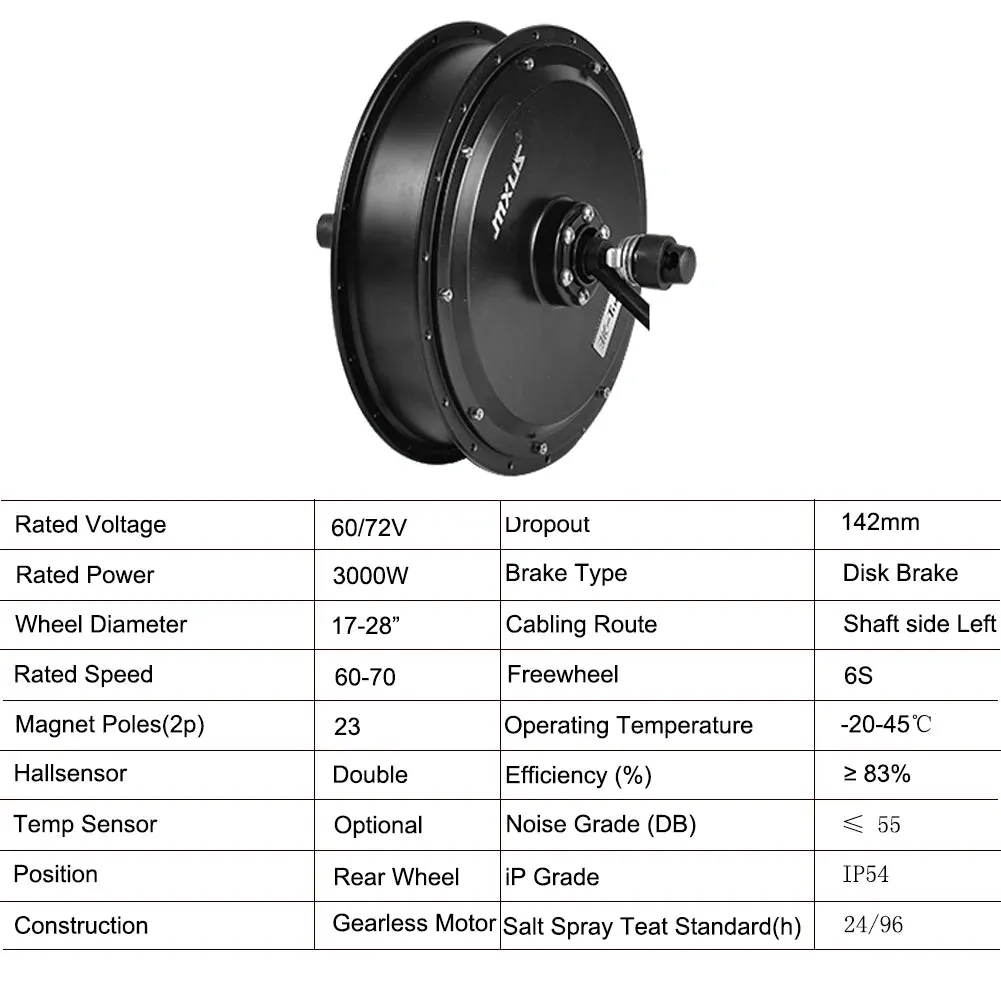 MXUS V3 72V 3000W Brushless Non-Gear Hub Motor Electric Bicycle Rear Wheel Motor Ebike Conversion Kit Mountain Dirt Bike Motor