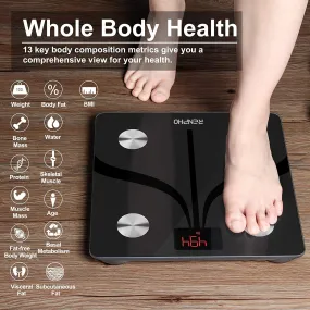 New RENPHO Bluetooth Body Fat Scale Weight Bathroom Smart Digital Scale USB Rechargeable with Smartphone App, Body Composition Monitor for Body Fat, BMI, Bone Mass, Weight, 396 lbs Black