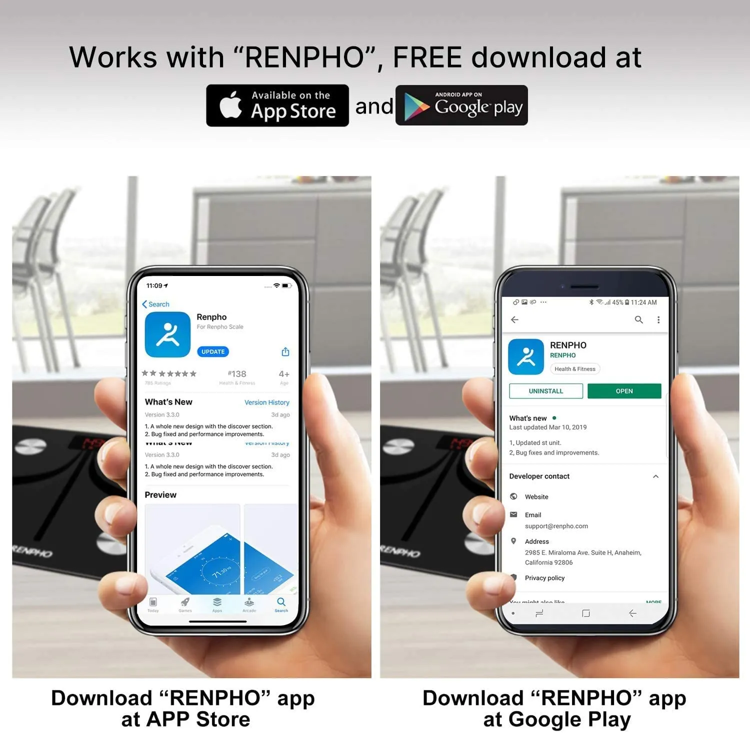 New RENPHO Bluetooth Body Fat Scale Weight Bathroom Smart Digital Scale USB Rechargeable with Smartphone App, Body Composition Monitor for Body Fat, BMI, Bone Mass, Weight, 396 lbs Black