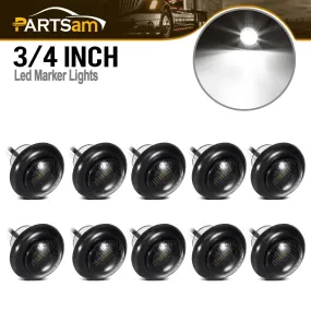 Partsam 10Pcs 3/4 Inch Mini White LED Side Marker Clearance Lights Smoke Black Lens Flush Grommet Mount Submersible Truck Boat Trailer Pickup 3/4 Inch Led Marker Lights Lamps Indicators Sealed