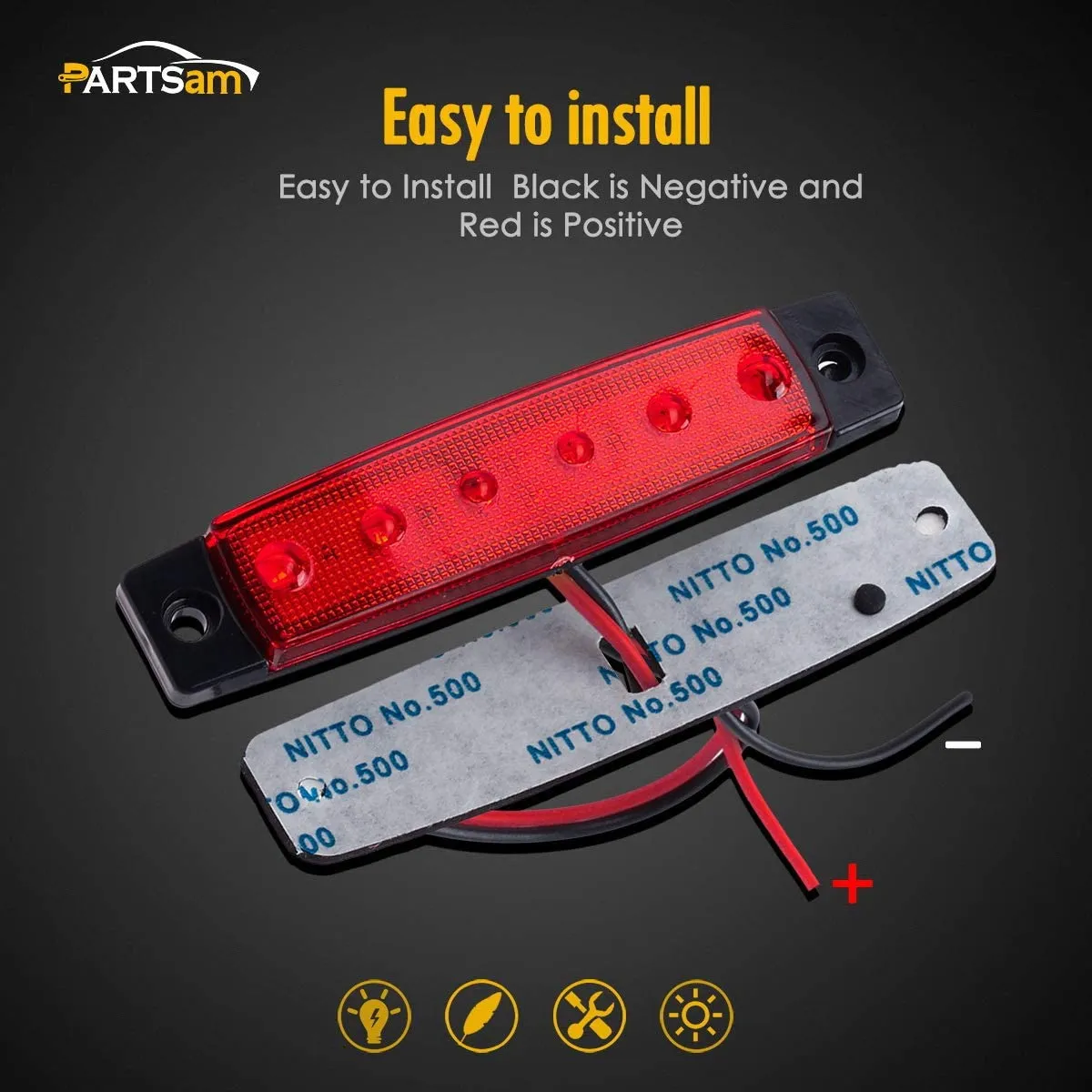 Partsam 10Pcs Red 6 LED Side Marker Indicators Lights Rear Tail Light for Trailer Truck Lorry Camper RV, 3.8" Thin Clearance Thin lights, Marine Boat Utility Strip Light 12V