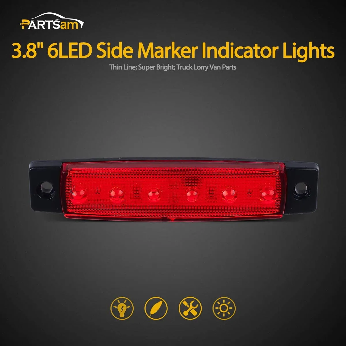 Partsam 10Pcs Red 6 LED Side Marker Indicators Lights Rear Tail Light for Trailer Truck Lorry Camper RV, 3.8" Thin Clearance Thin lights, Marine Boat Utility Strip Light 12V