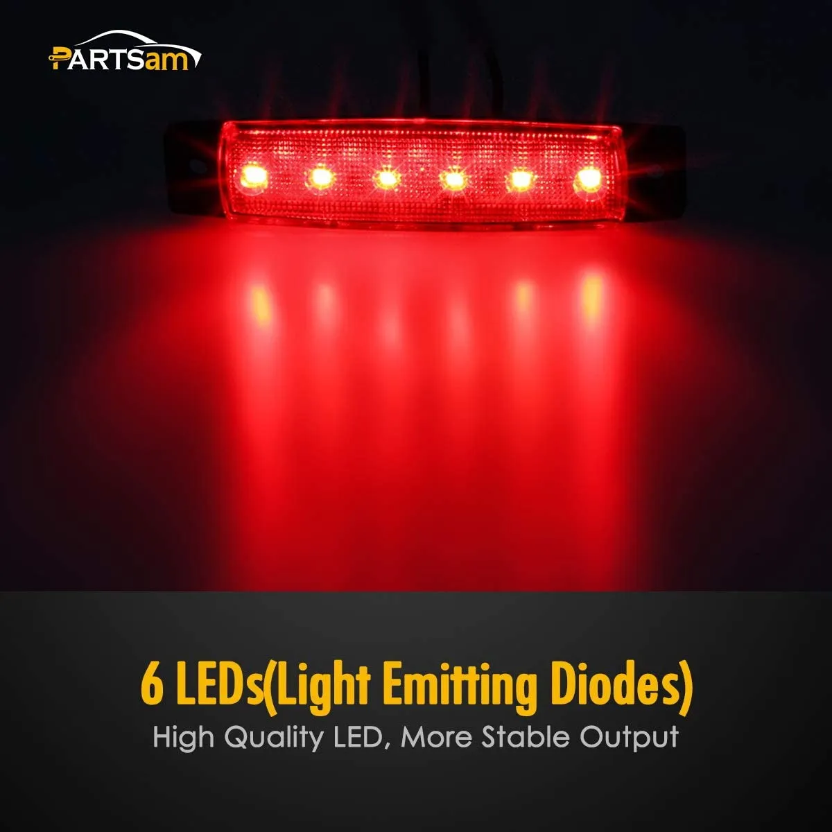 Partsam 10Pcs Red 6 LED Side Marker Indicators Lights Rear Tail Light for Trailer Truck Lorry Camper RV, 3.8" Thin Clearance Thin lights, Marine Boat Utility Strip Light 12V
