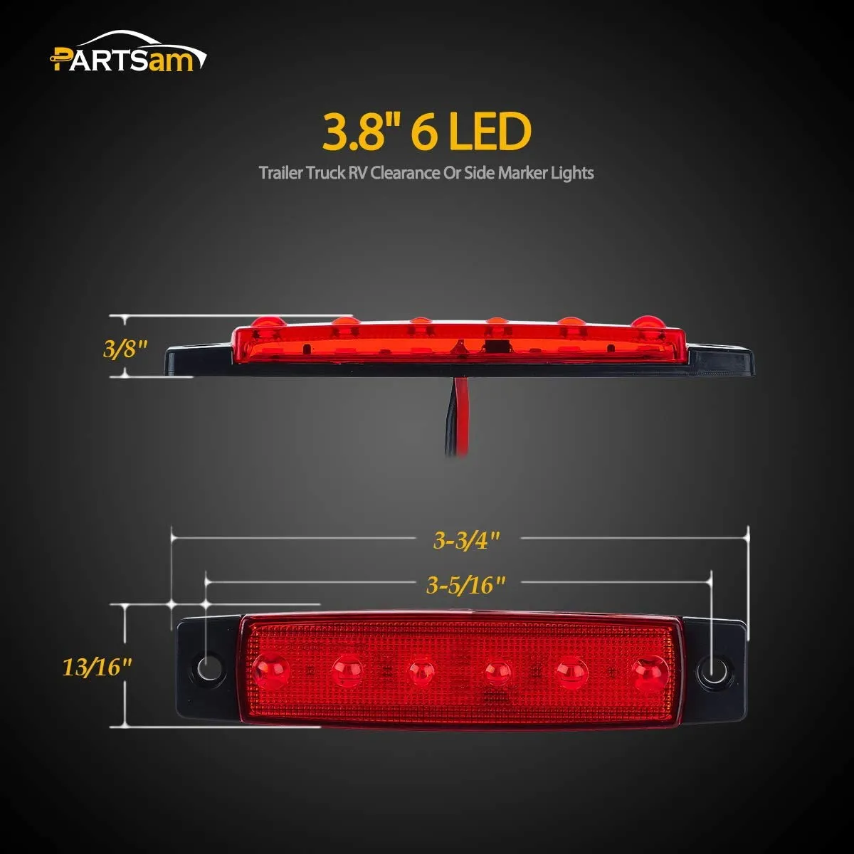 Partsam 10Pcs Red 6 LED Side Marker Indicators Lights Rear Tail Light for Trailer Truck Lorry Camper RV, 3.8" Thin Clearance Thin lights, Marine Boat Utility Strip Light 12V