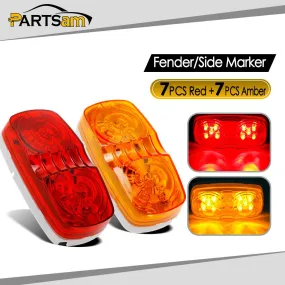 Partsam 14x Trailer Marker LED Light Double Bullseye 10 Diodes Clearance Light Red/Amber, 4x2 Tiger Eye / Double Bubble 12V Rectangular LED Side Marker Light Indicators Surface Mount RV Camper Trucks