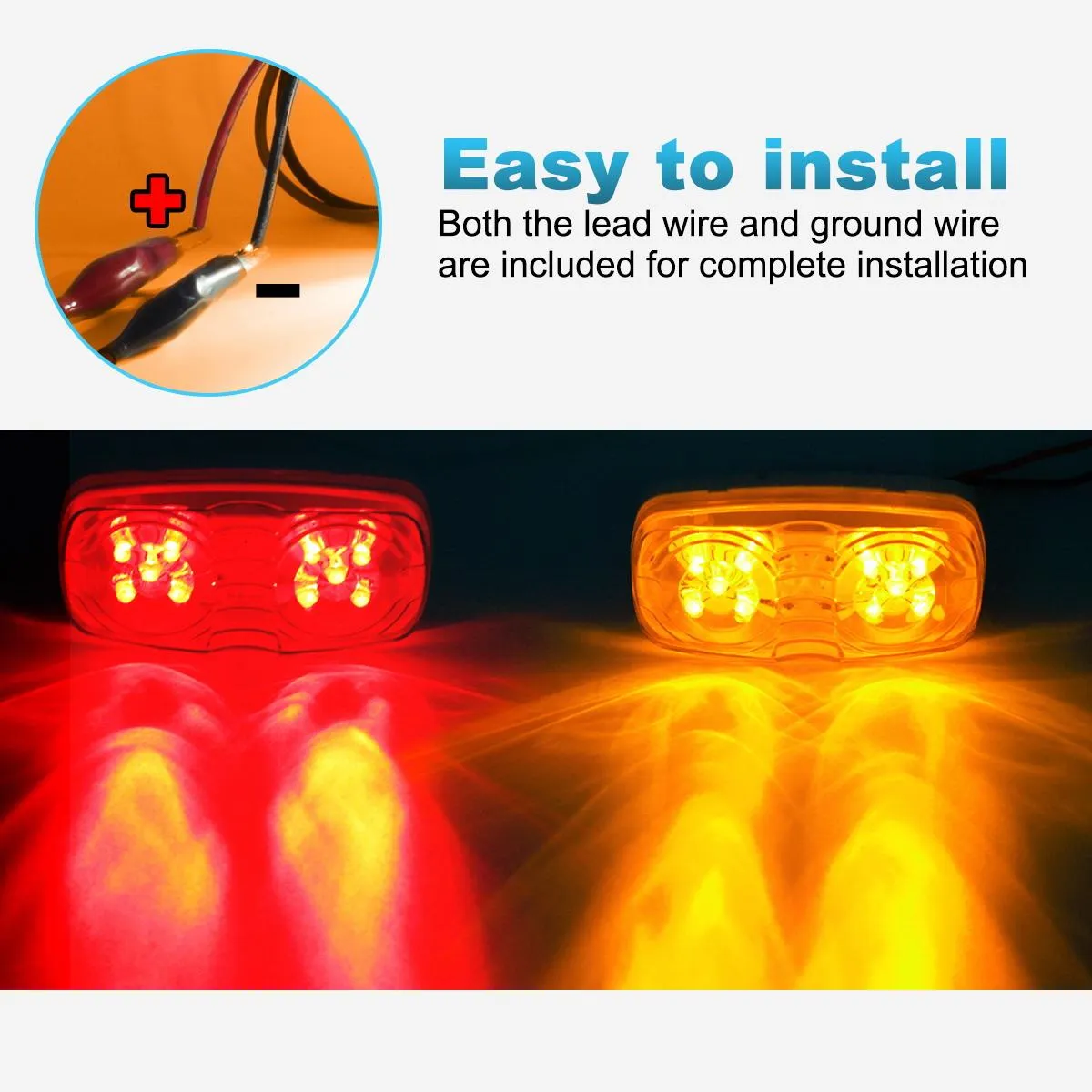 Partsam 14x Trailer Marker LED Light Double Bullseye 10 Diodes Clearance Light Red/Amber, 4x2 Tiger Eye / Double Bubble 12V Rectangular LED Side Marker Light Indicators Surface Mount RV Camper Trucks