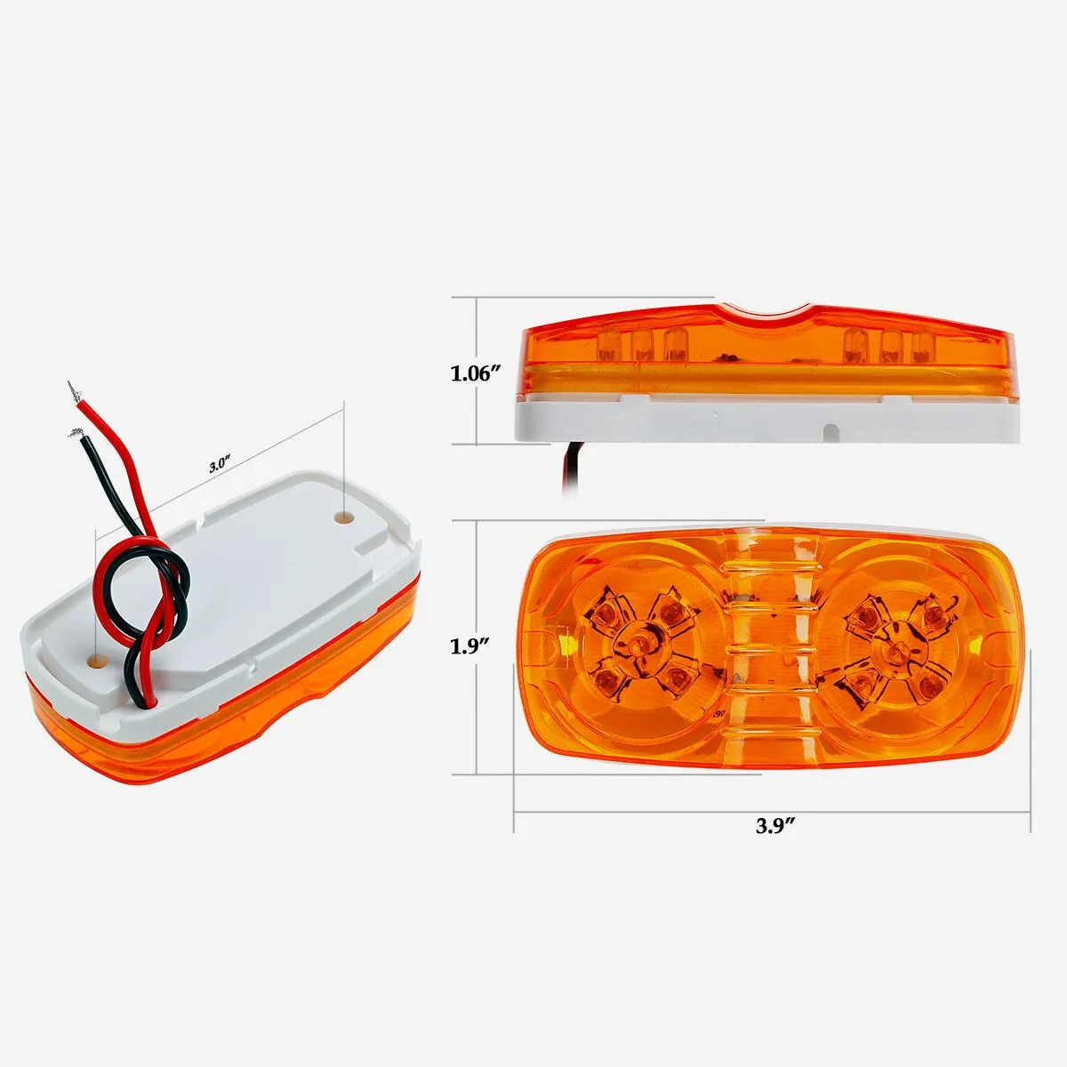 Partsam 14x Trailer Marker LED Light Double Bullseye 10 Diodes Clearance Light Red/Amber, 4x2 Tiger Eye / Double Bubble 12V Rectangular LED Side Marker Light Indicators Surface Mount RV Camper Trucks