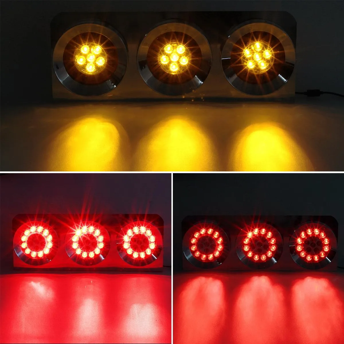 Partsam 2Pcs 54 LED Truck Trailer Tail Lights Bar with Chrome Iron Bracket Base Waterproof 24V 4 Inch Round Led Trailer Tail Lights Bar Stop Turn Signal Running Parking Lights Lamps RV Camper