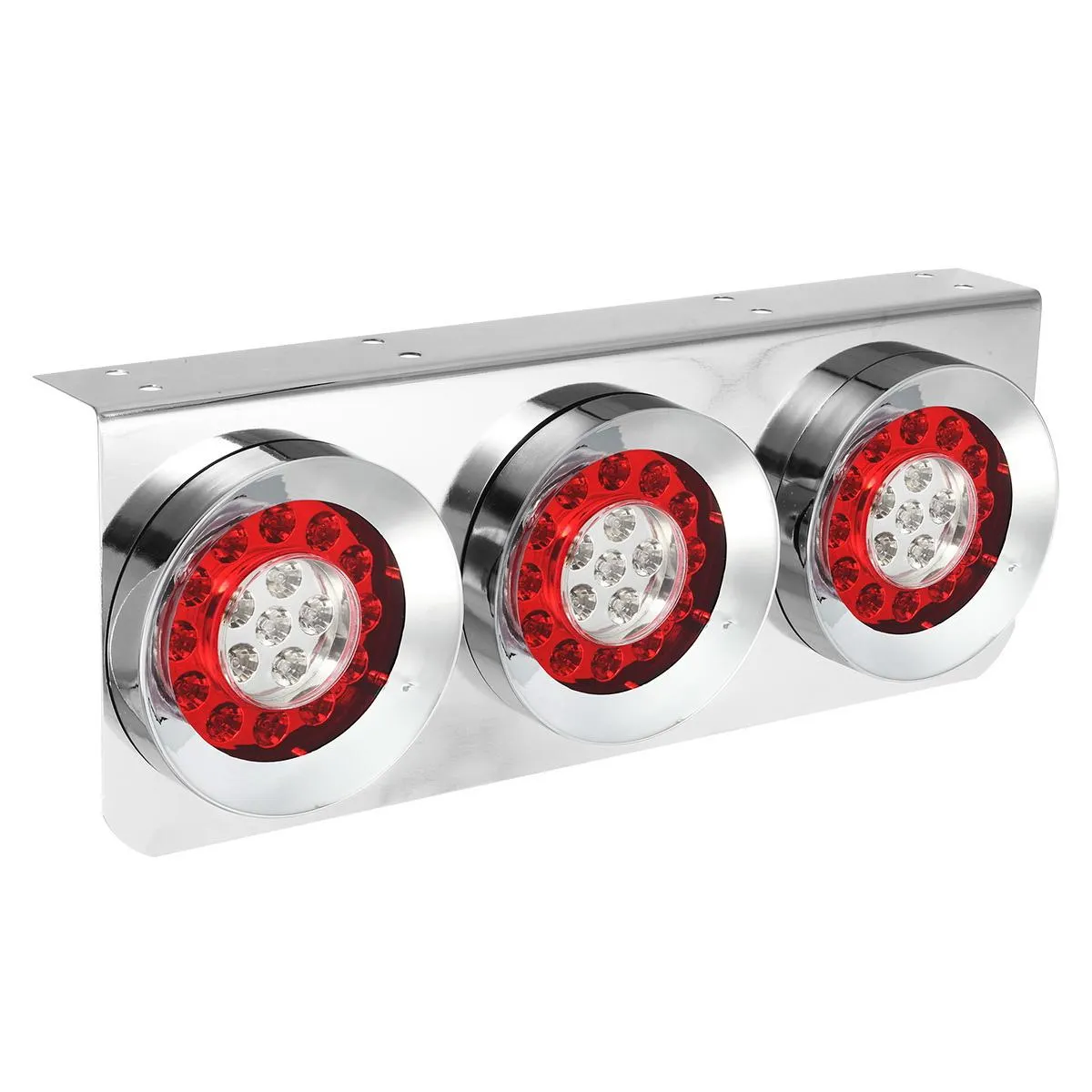 Partsam 2Pcs 54 LED Truck Trailer Tail Lights Bar with Chrome Iron Bracket Base Waterproof 24V 4 Inch Round Led Trailer Tail Lights Bar Stop Turn Signal Running Parking Lights Lamps RV Camper