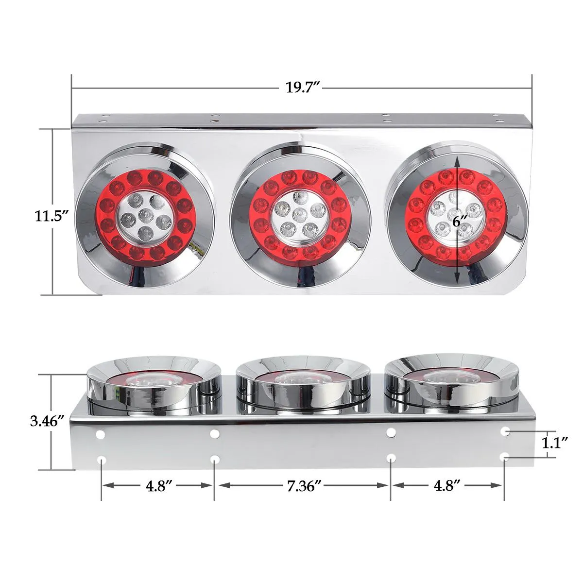 Partsam 2Pcs 54 LED Truck Trailer Tail Lights Bar with Chrome Iron Bracket Base Waterproof 24V 4 Inch Round Led Trailer Tail Lights Bar Stop Turn Signal Running Parking Lights Lamps RV Camper