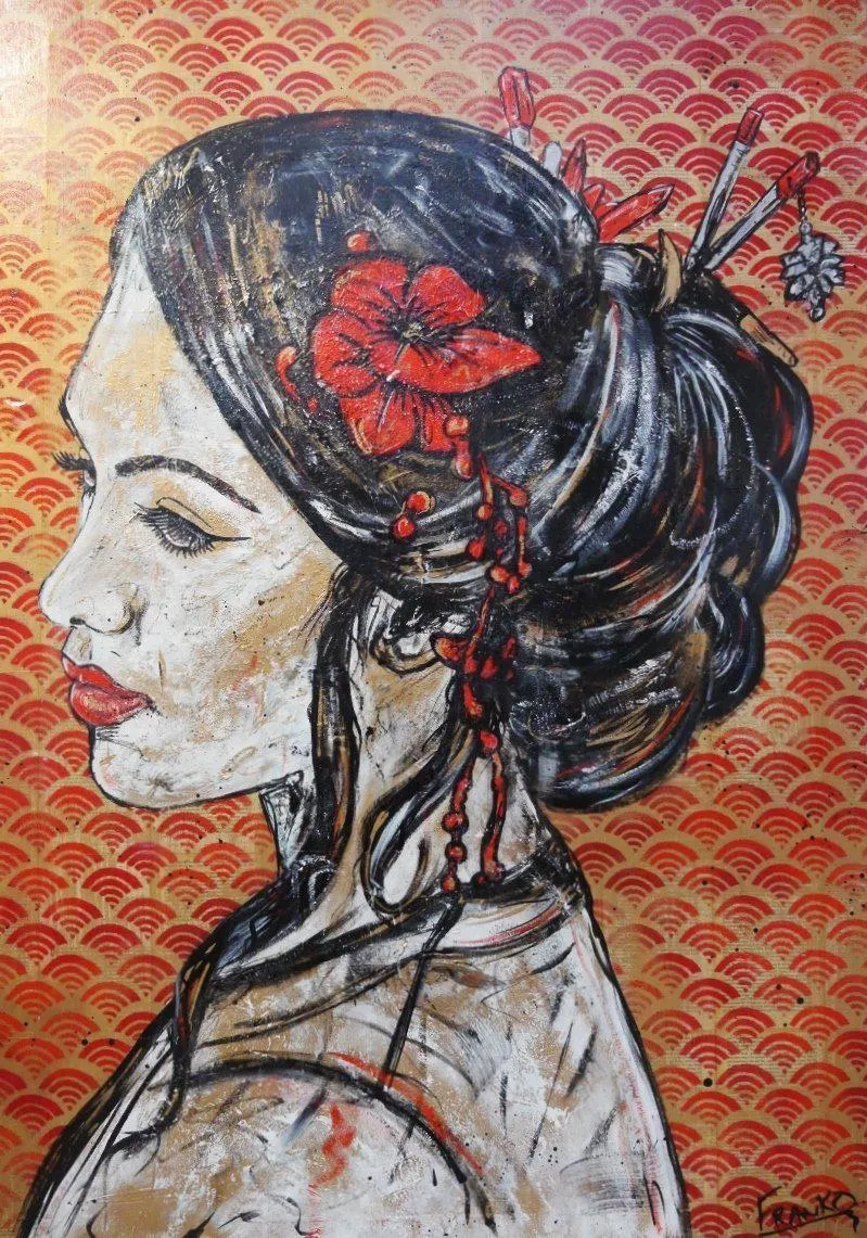 Red Geisha 140cm x 100cm Geisha Vintage Book Pop art Painting (SOLD)