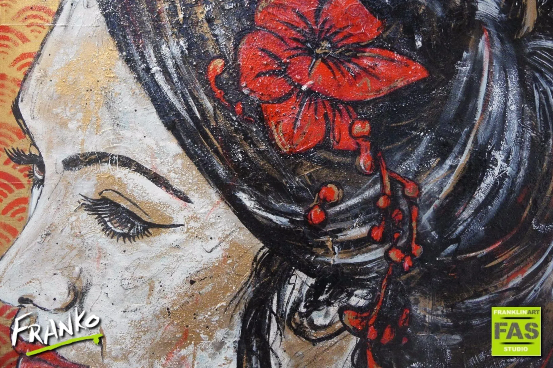 Red Geisha 140cm x 100cm Geisha Vintage Book Pop art Painting (SOLD)