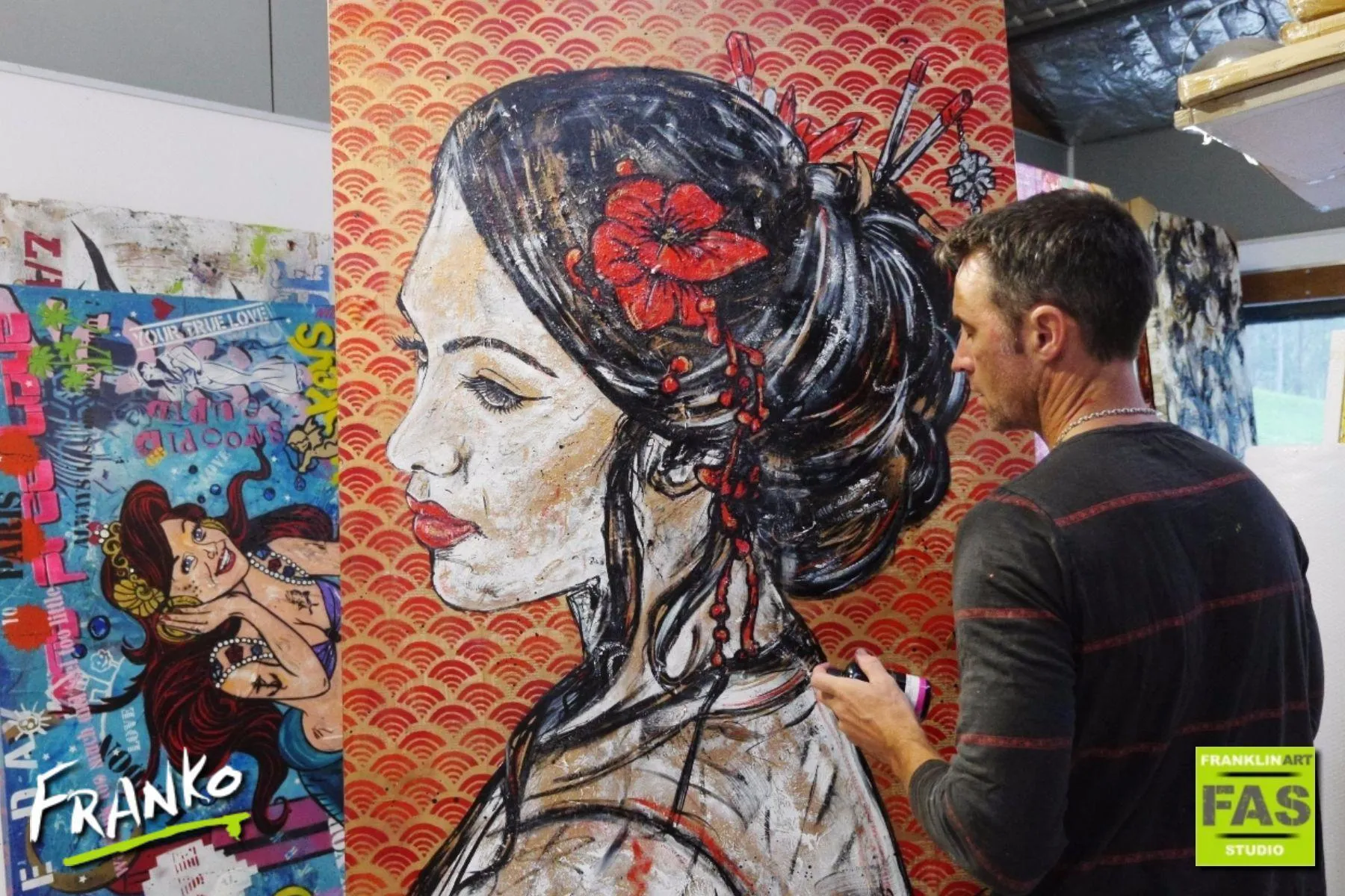 Red Geisha 140cm x 100cm Geisha Vintage Book Pop art Painting (SOLD)