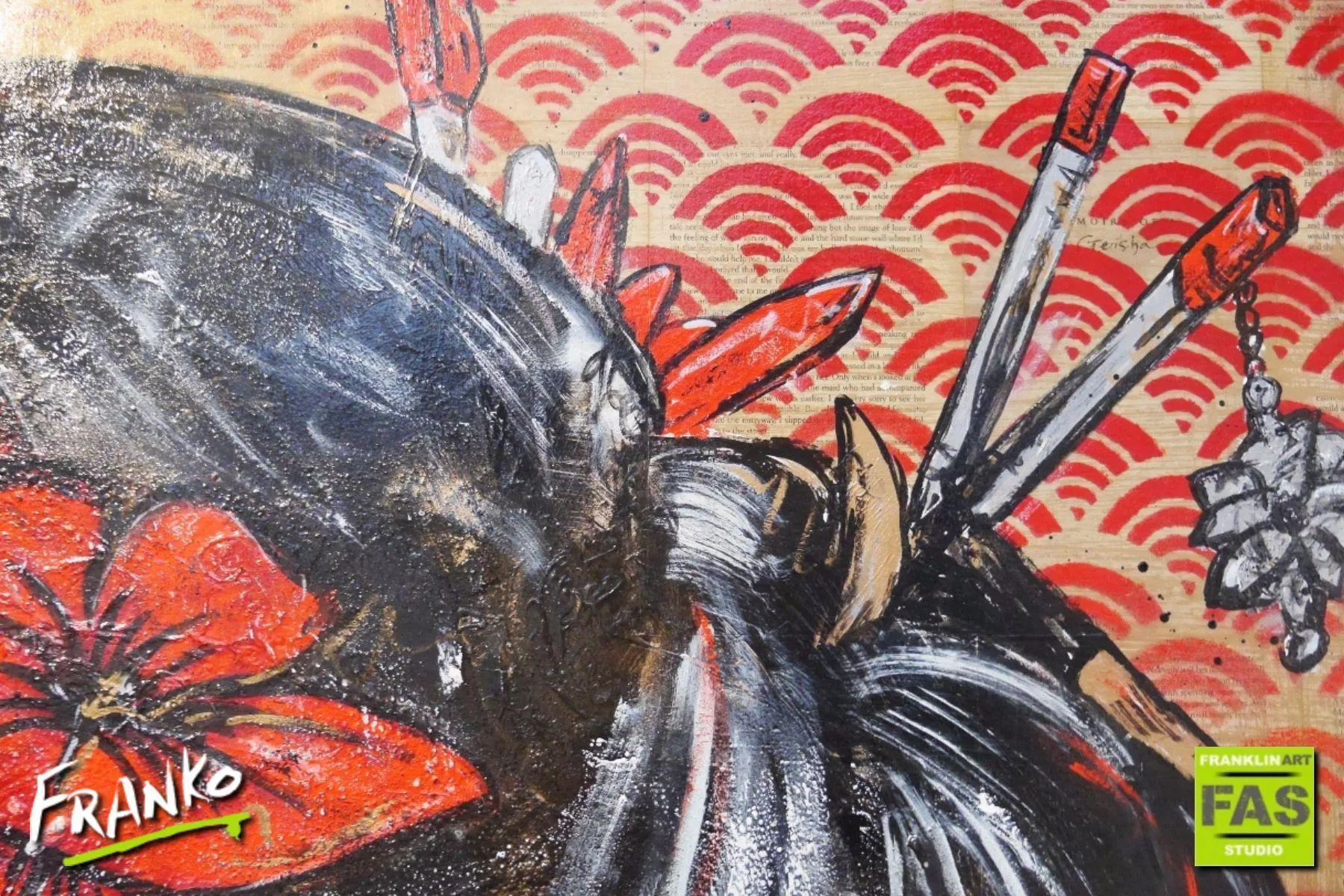 Red Geisha 140cm x 100cm Geisha Vintage Book Pop art Painting (SOLD)