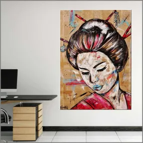 Rubine Geisha 140cm x 100cm Geisha Pink Vintage Book Pop art Painting (SOLD)