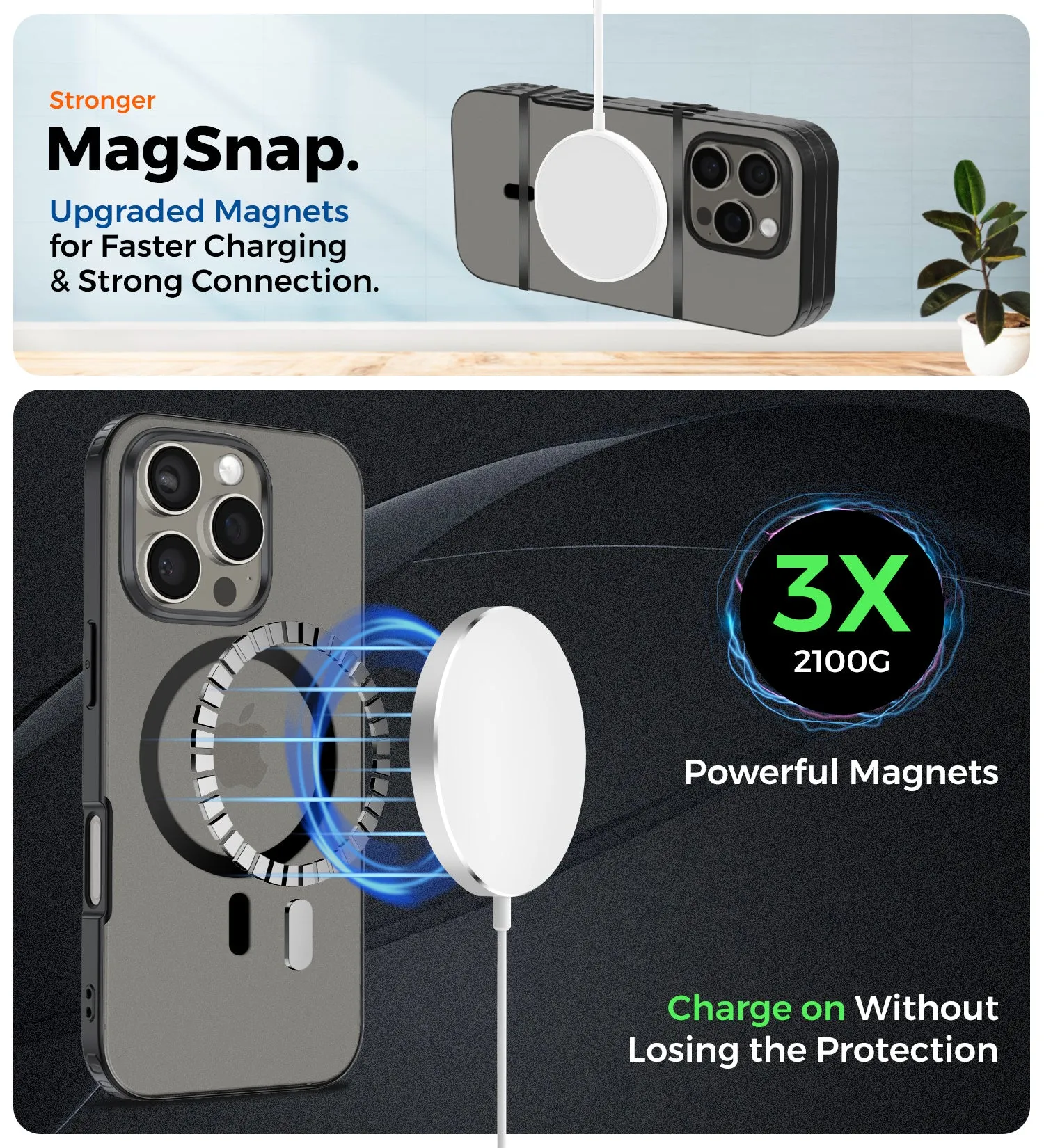 Rugged Frosted MagSnap Semi Transparent PC Shock Proof Slim Back Cover for Apple iPhone 16 Pro, 6.3 inch, Black