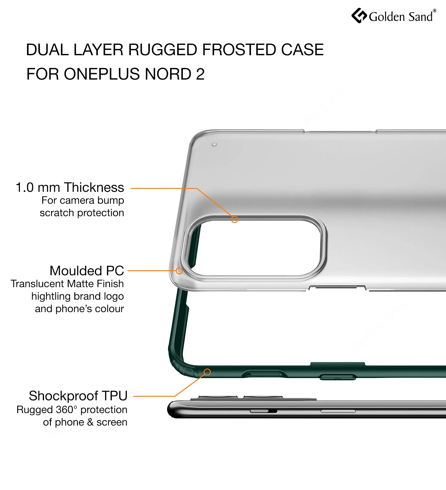 Rugged Frosted Semi Transparent PC Shock Proof Slim Back Case for OnePlus Nord 2 5G, 6.43 inch, Green