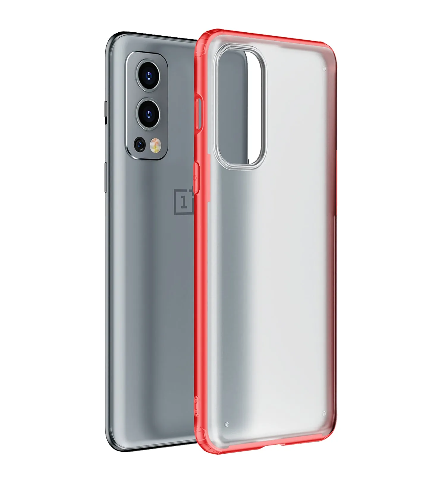 Rugged Frosted Semi Transparent PC Shock Proof Slim Back Case for OnePlus Nord 2 5G, 6.43 inch, Red