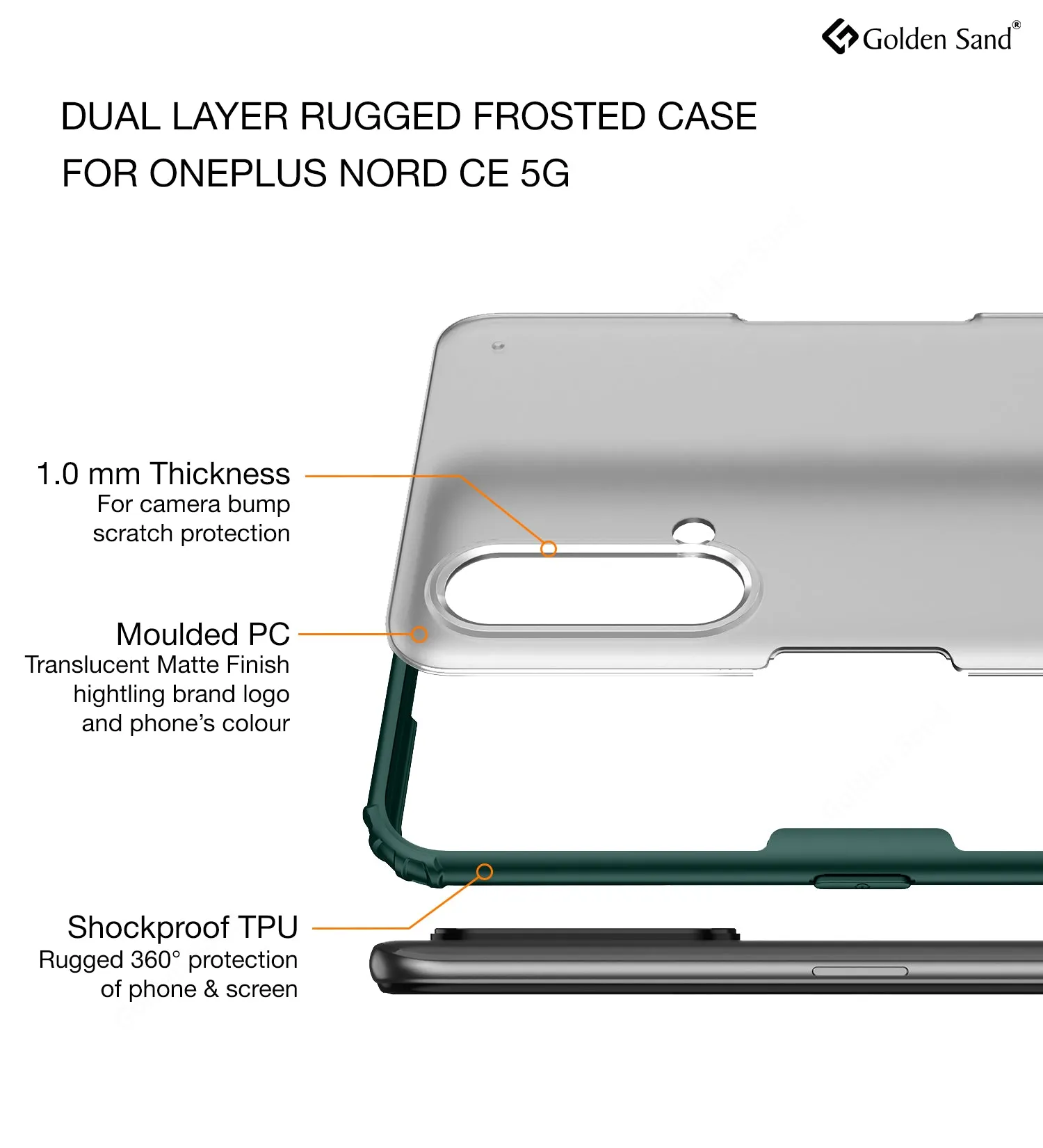 Rugged Frosted Semi Transparent PC Shock Proof Slim Back Case for OnePlus Nord CE 5G, 6.43 inch, Green