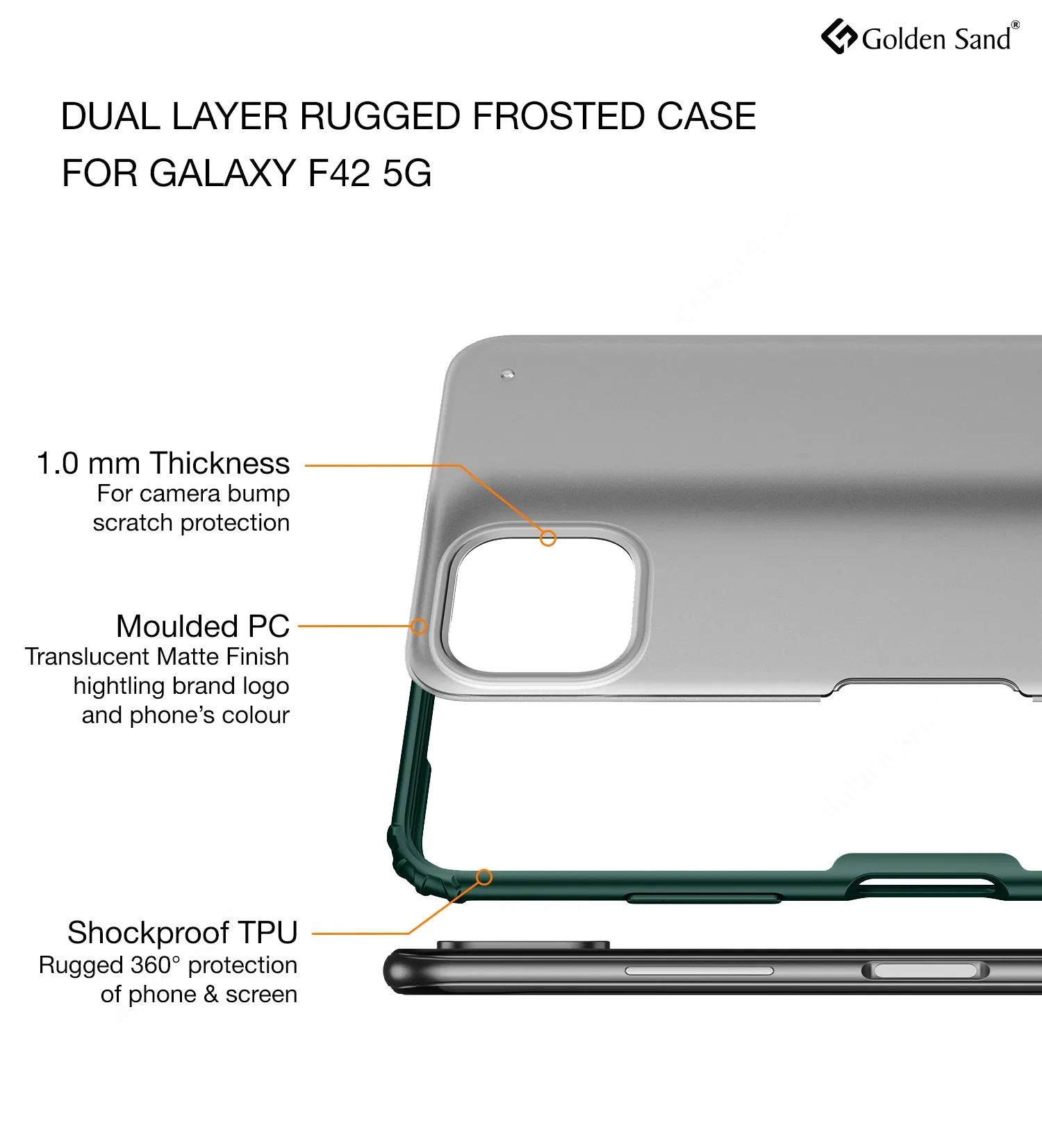 Rugged Frosted Semi Transparent PC Shock Proof Slim Back Case for Samsung Galaxy A22 5G, Samsung Galaxy F42 5G, 6.6 inch, Green
