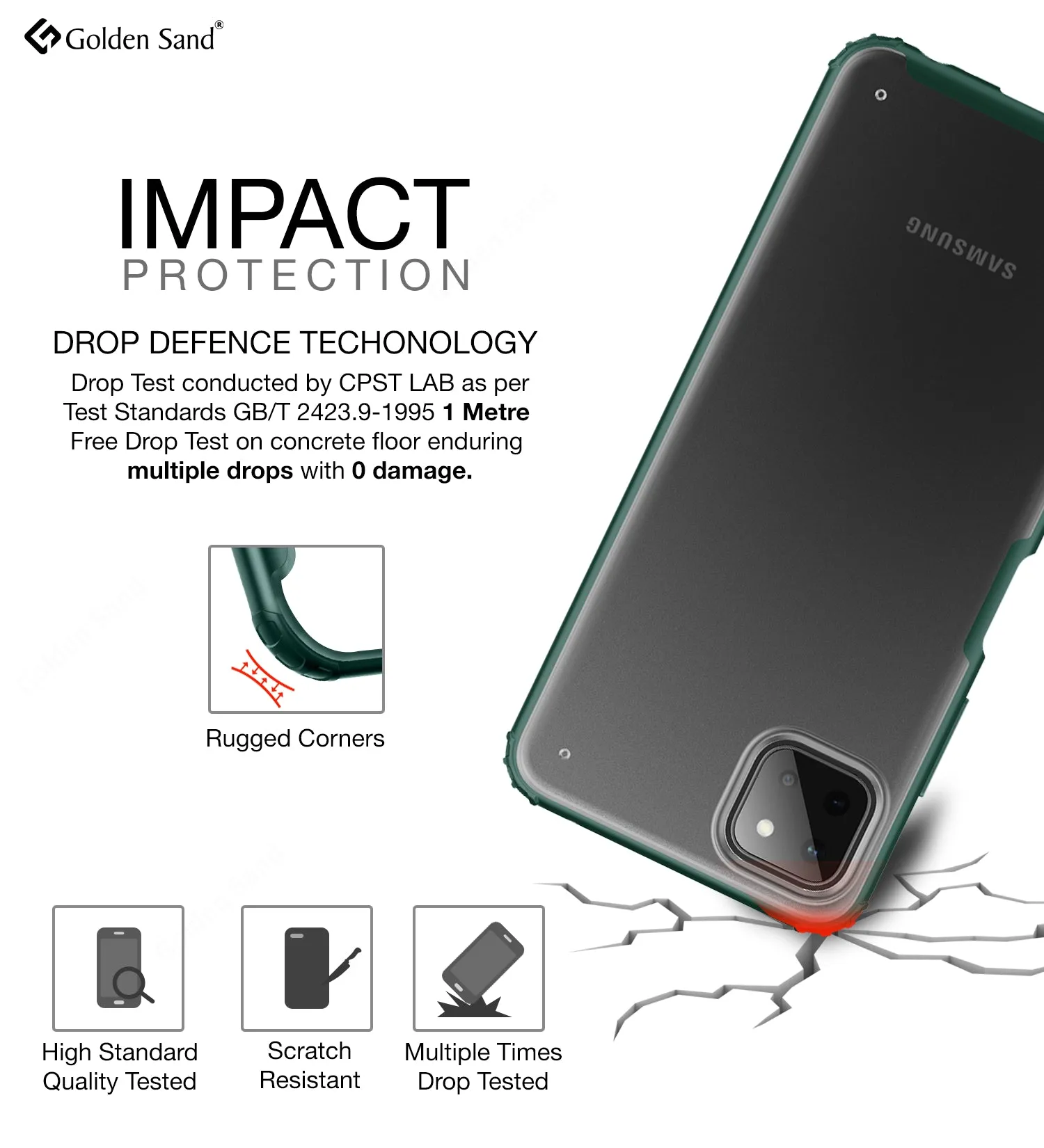 Rugged Frosted Semi Transparent PC Shock Proof Slim Back Case for Samsung Galaxy A22 5G, Samsung Galaxy F42 5G, 6.6 inch, Green