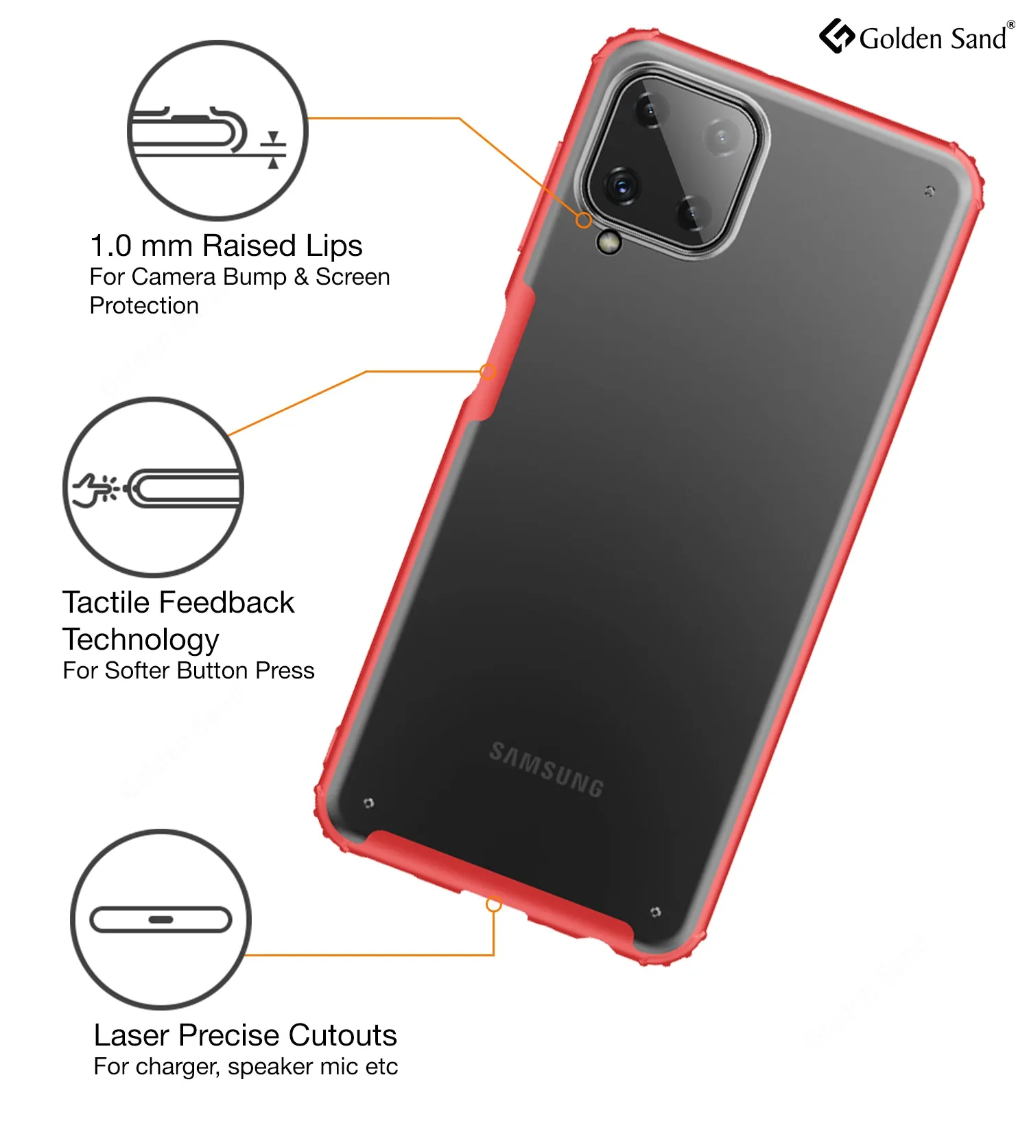 Rugged Frosted Semi Transparent PC Shock Proof Slim Back Case for Samsung Galaxy A22, 6.4 inch, Red