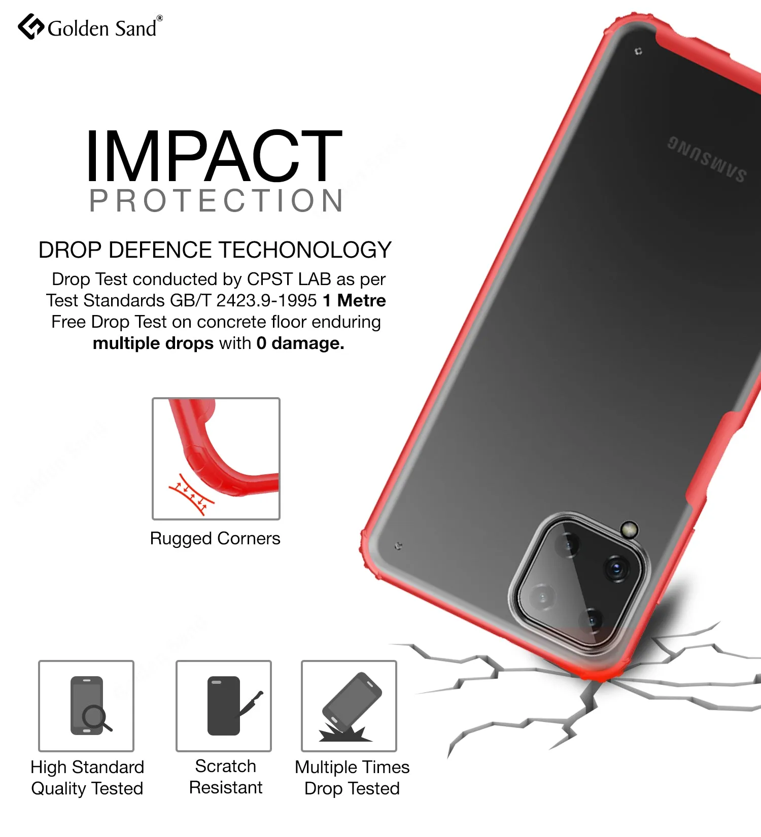 Rugged Frosted Semi Transparent PC Shock Proof Slim Back Case for Samsung Galaxy A22, 6.4 inch, Red