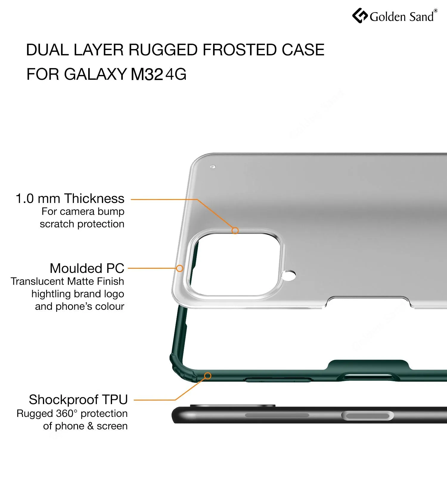 Rugged Frosted Semi Transparent PC Shock Proof Slim Back Case for Samsung Galaxy M32 4G, Samsung Galaxy F22, 6.4 inch, Green