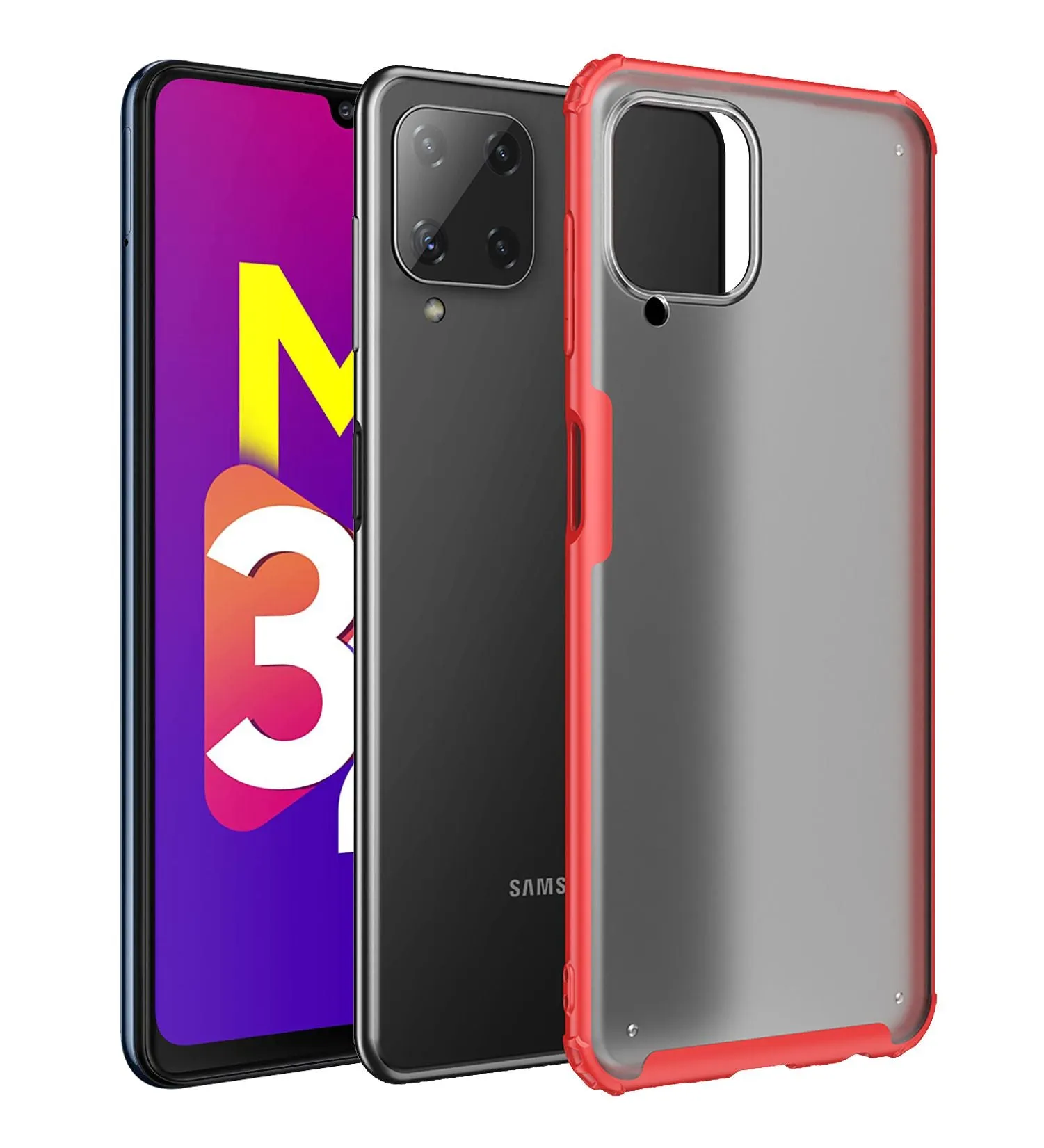 Rugged Frosted Semi Transparent PC Shock Proof Slim Back Case for Samsung Galaxy M32 4G, Samsung Galaxy F22, 6.4 inch, Red