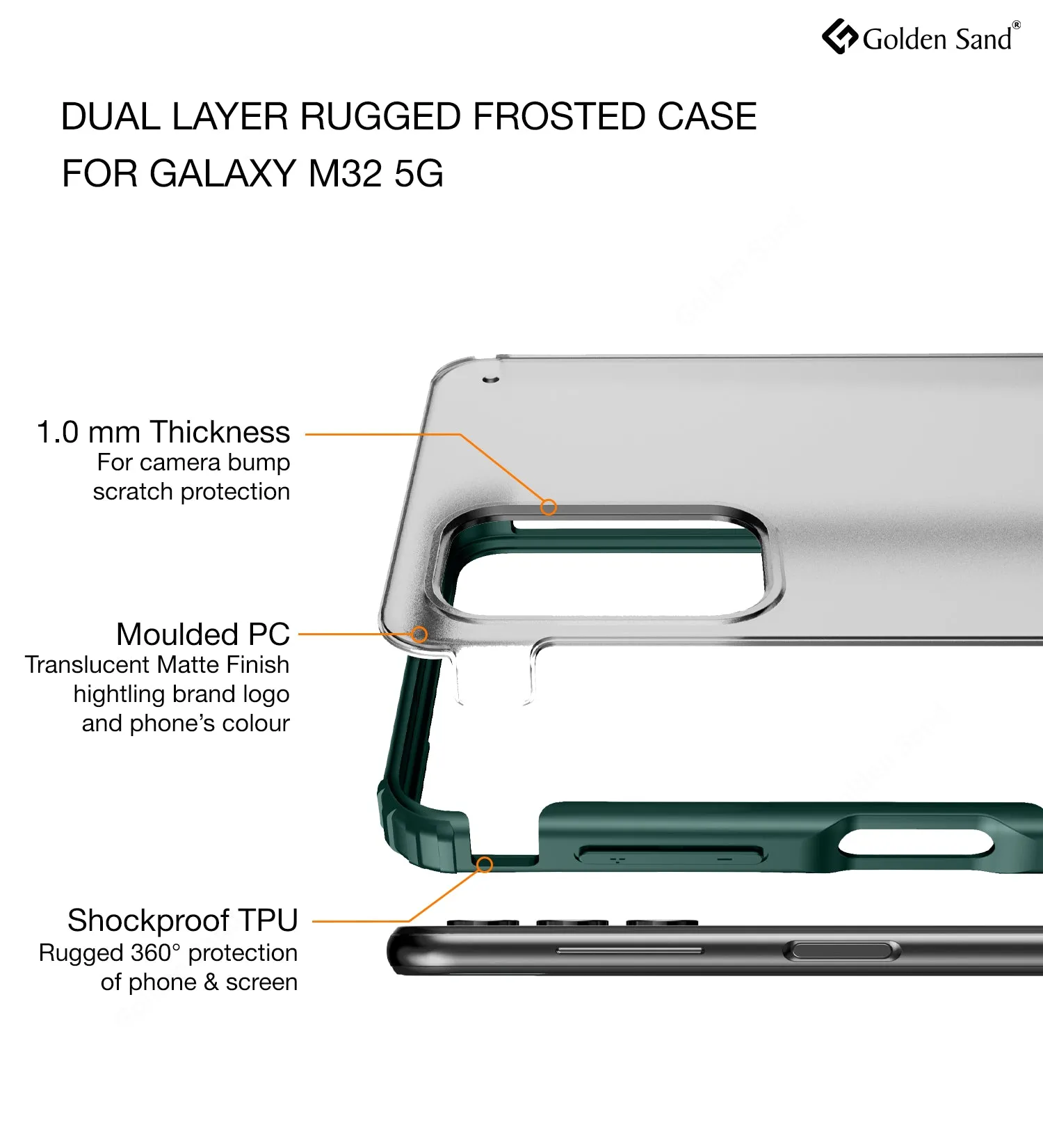 Rugged Frosted Semi Transparent PC Shock Proof Slim Back Case for Samsung Galaxy M32 5G, 6.5 inch, Green