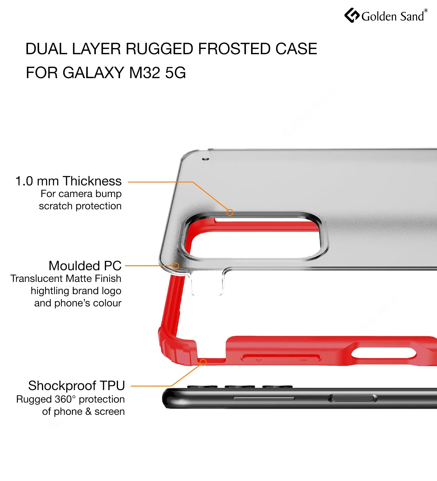 Rugged Frosted Semi Transparent PC Shock Proof Slim Back Case for Samsung Galaxy M32 5G, 6.5 inch, Red