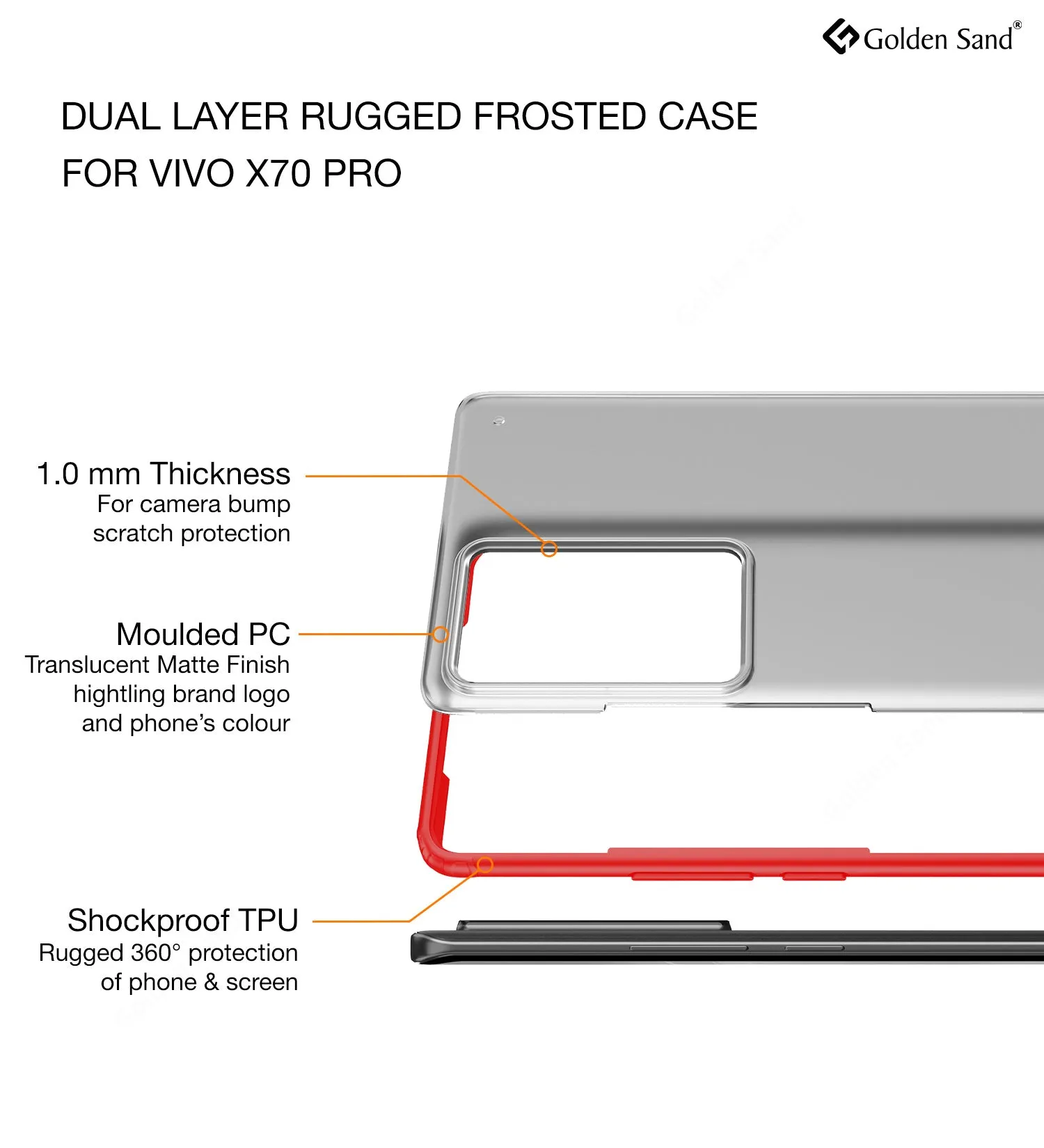 Rugged Frosted Semi Transparent PC Shock Proof Slim Back Case for Vivo X70 Pro [Not for Vivo X70 Pro Plus], 6.56 inch, Red