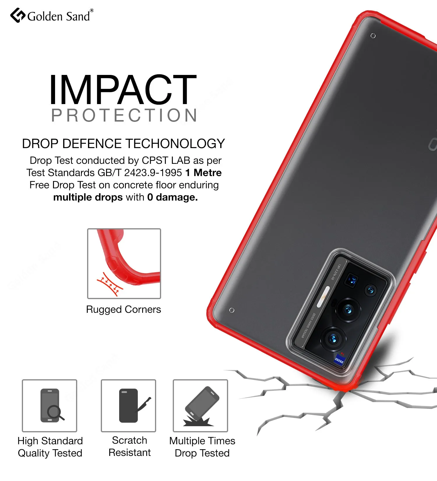 Rugged Frosted Semi Transparent PC Shock Proof Slim Back Case for Vivo X70 Pro [Not for Vivo X70 Pro Plus], 6.56 inch, Red