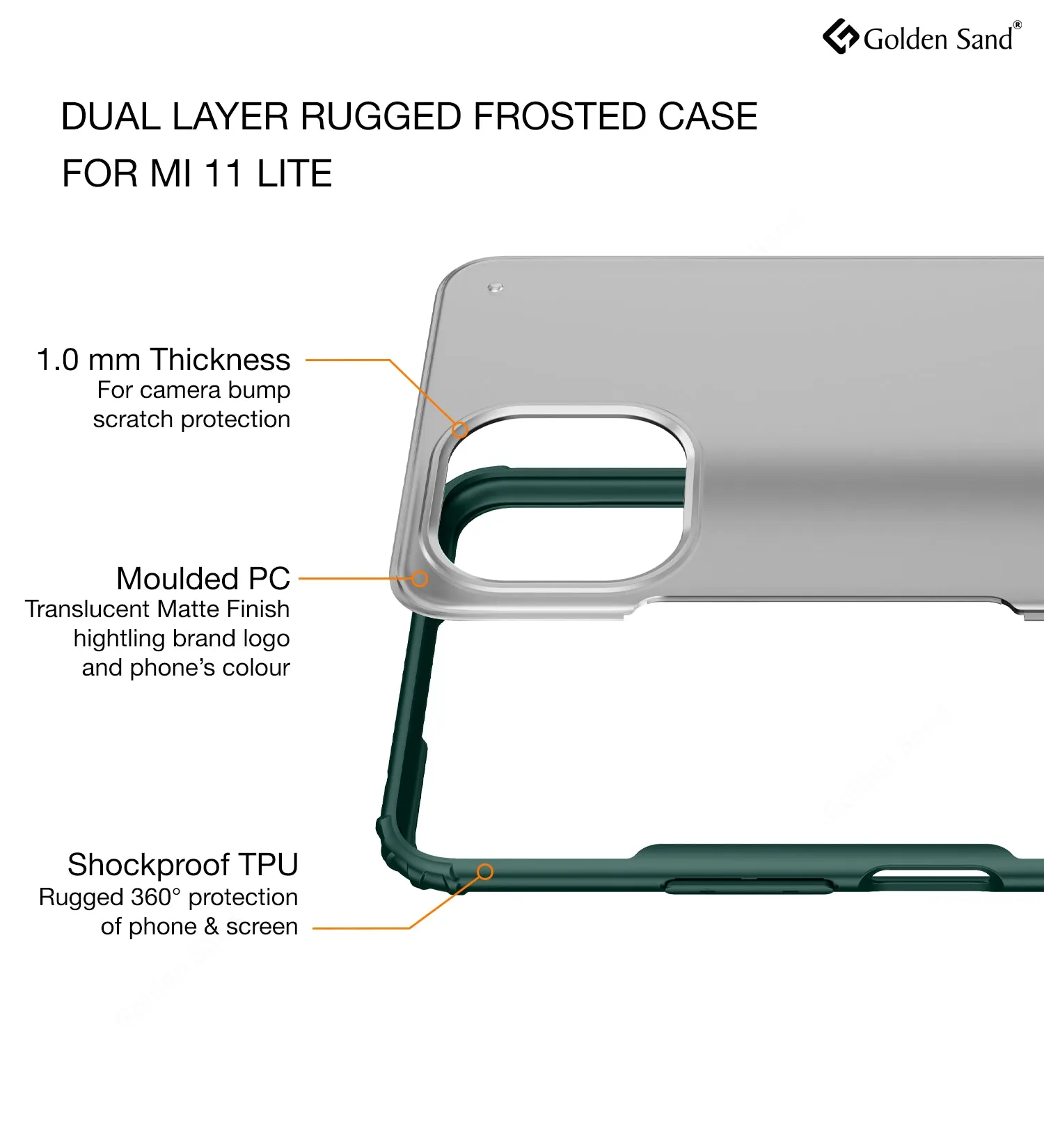Rugged Frosted Semi Transparent PC Shock Proof Slim Back Case for Xiaomi 11 Lite NE 5G, Xiaomi Mi 11 Lite, Xiaomi Mi 11 Lite 5G, 6.55 inch, Green