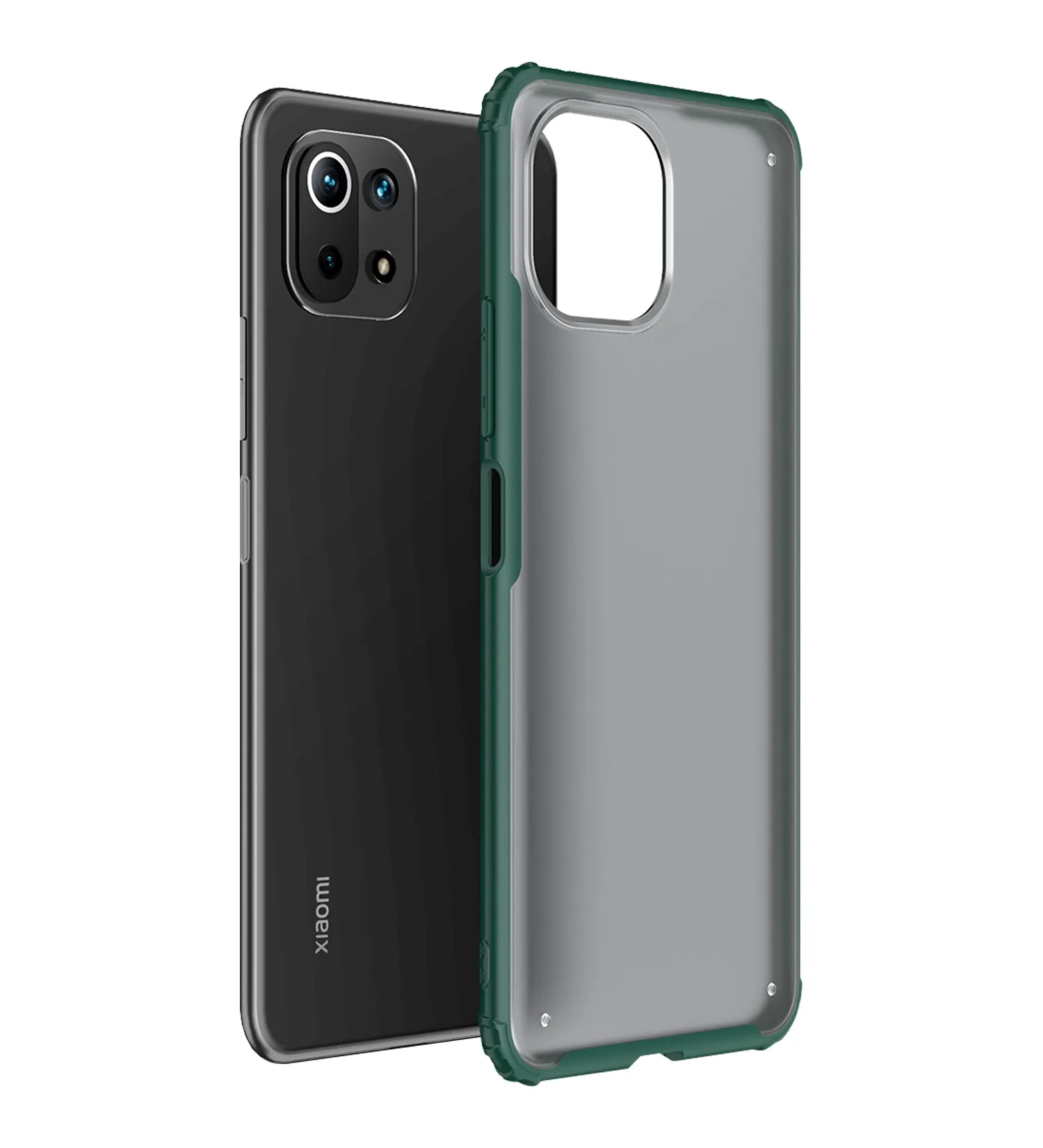 Rugged Frosted Semi Transparent PC Shock Proof Slim Back Case for Xiaomi 11 Lite NE 5G, Xiaomi Mi 11 Lite, Xiaomi Mi 11 Lite 5G, 6.55 inch, Green
