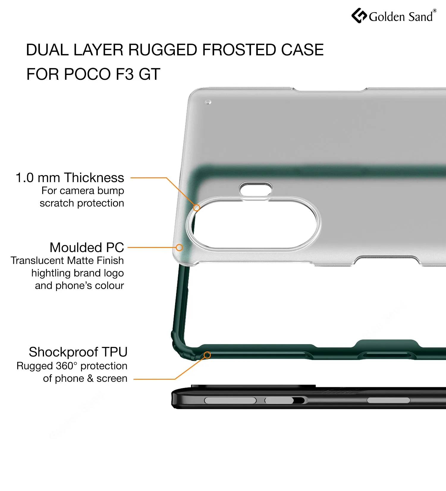 Rugged Frosted Semi Transparent PC Shock Proof Slim Back Case for Xiaomi Poco F3 GT, 6.67 inch, Green