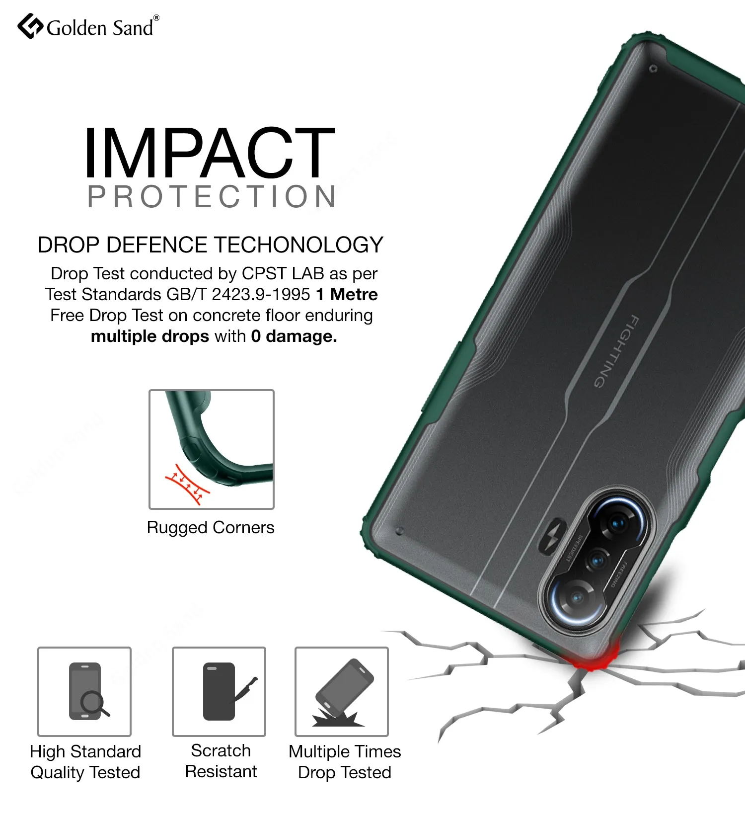 Rugged Frosted Semi Transparent PC Shock Proof Slim Back Case for Xiaomi Poco F3 GT, 6.67 inch, Green