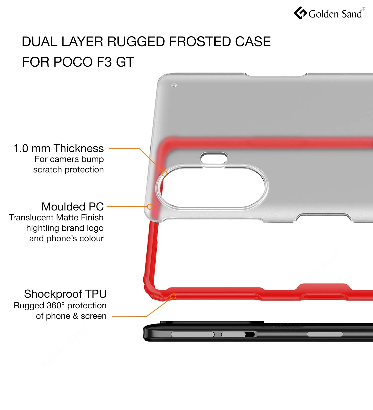 Rugged Frosted Semi Transparent PC Shock Proof Slim Back Case for Xiaomi Poco F3 GT, 6.67 inch, Red