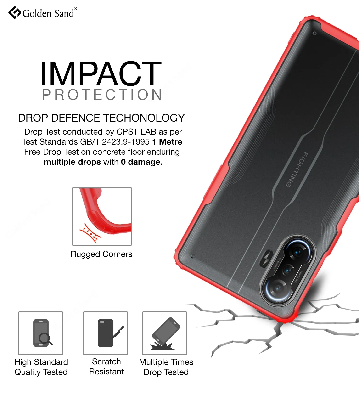 Rugged Frosted Semi Transparent PC Shock Proof Slim Back Case for Xiaomi Poco F3 GT, 6.67 inch, Red