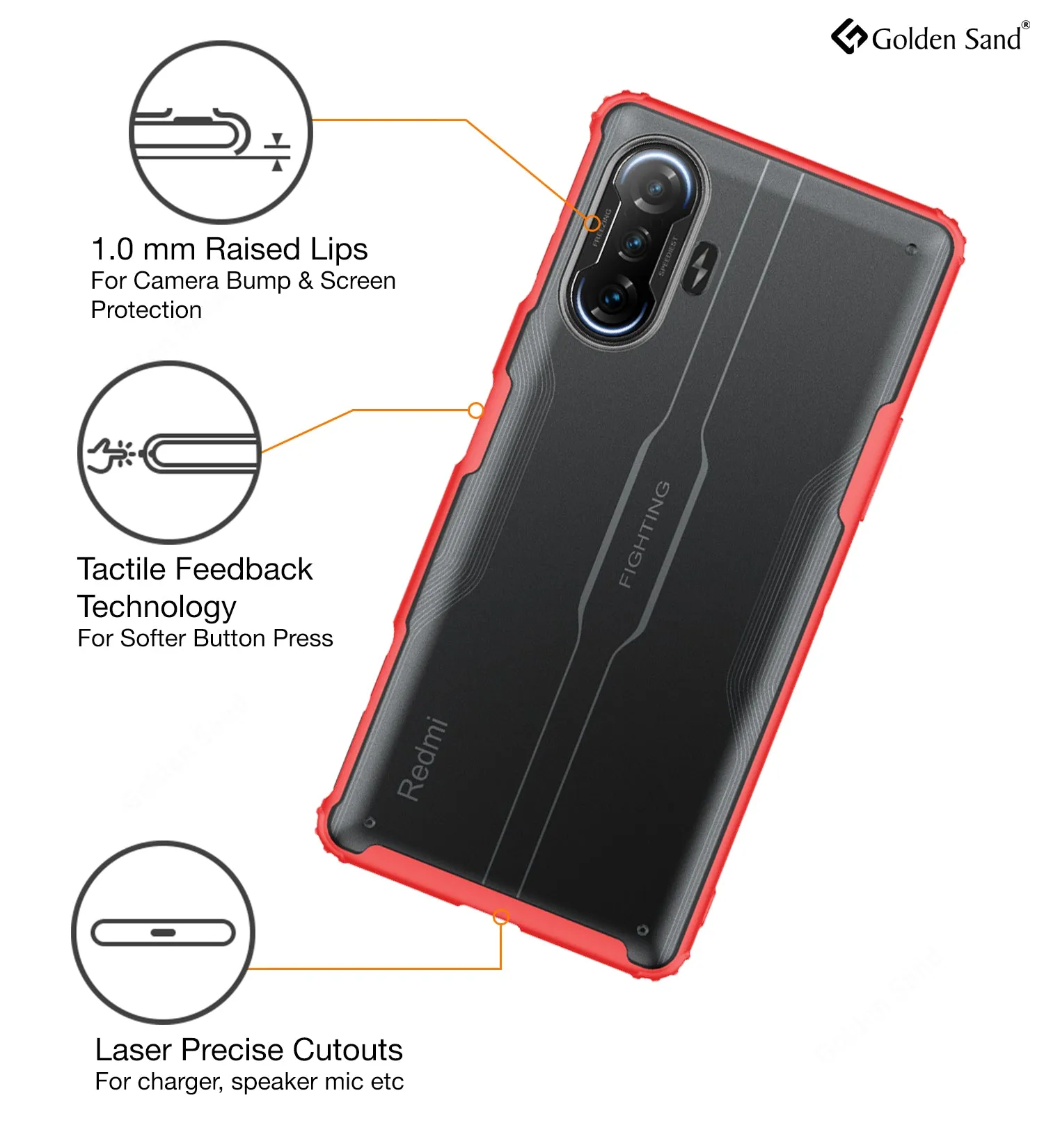 Rugged Frosted Semi Transparent PC Shock Proof Slim Back Case for Xiaomi Poco F3 GT, 6.67 inch, Red