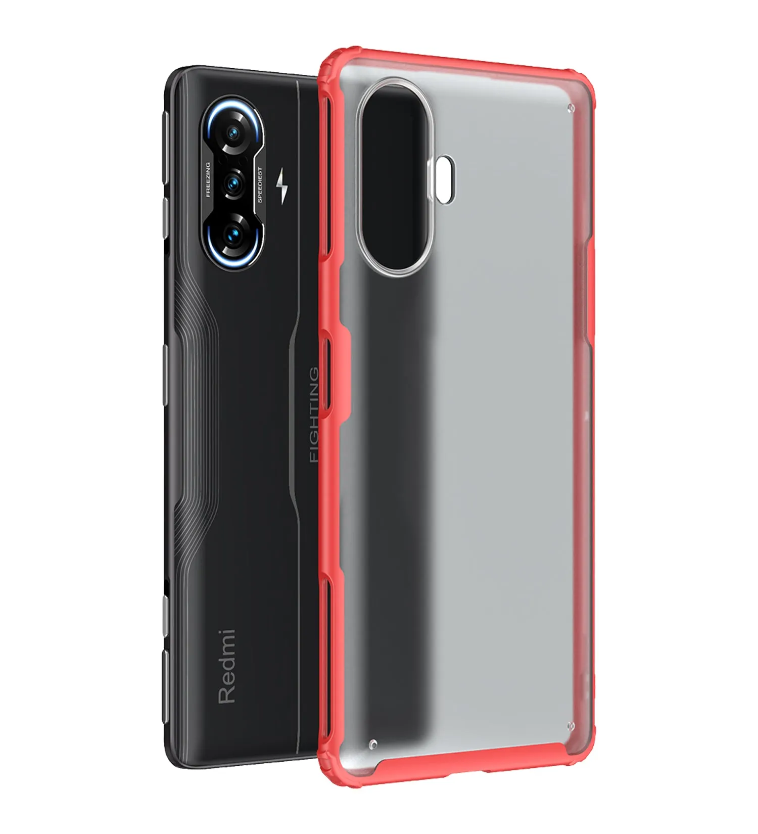 Rugged Frosted Semi Transparent PC Shock Proof Slim Back Case for Xiaomi Poco F3 GT, 6.67 inch, Red
