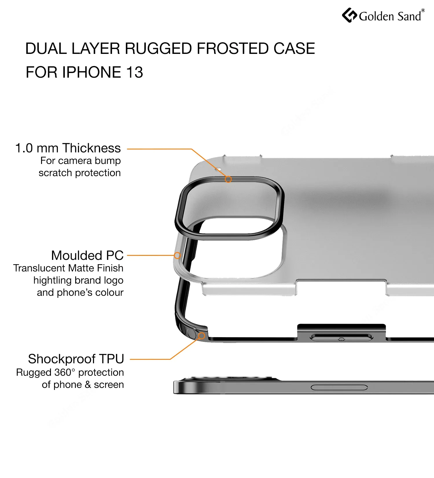 Rugged Frosted Semi Transparent PC Shock Proof Slim Back Cover for Apple iPhone 13, 6.1 inch, Black