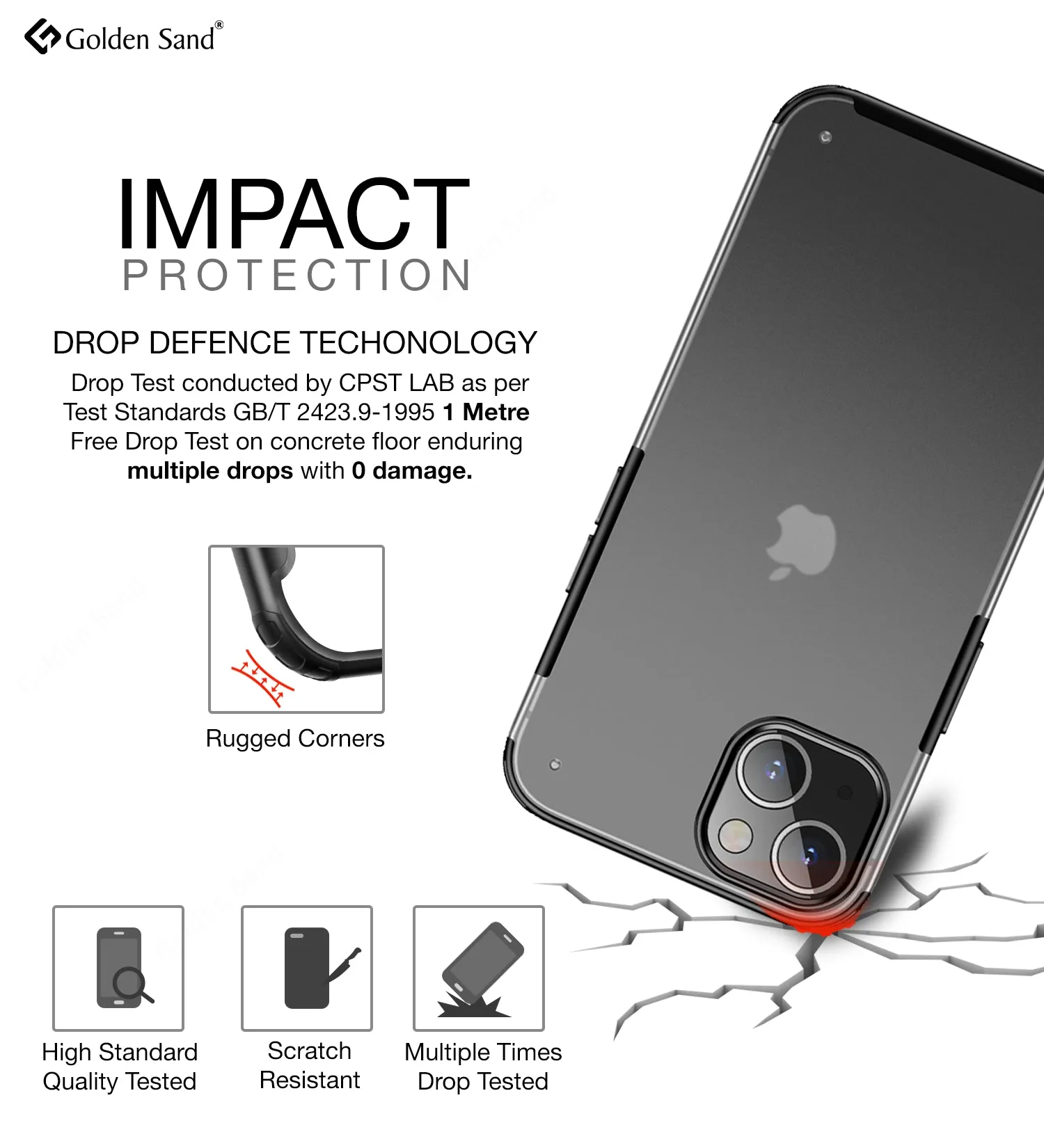 Rugged Frosted Semi Transparent PC Shock Proof Slim Back Cover for Apple iPhone 13, 6.1 inch, Black