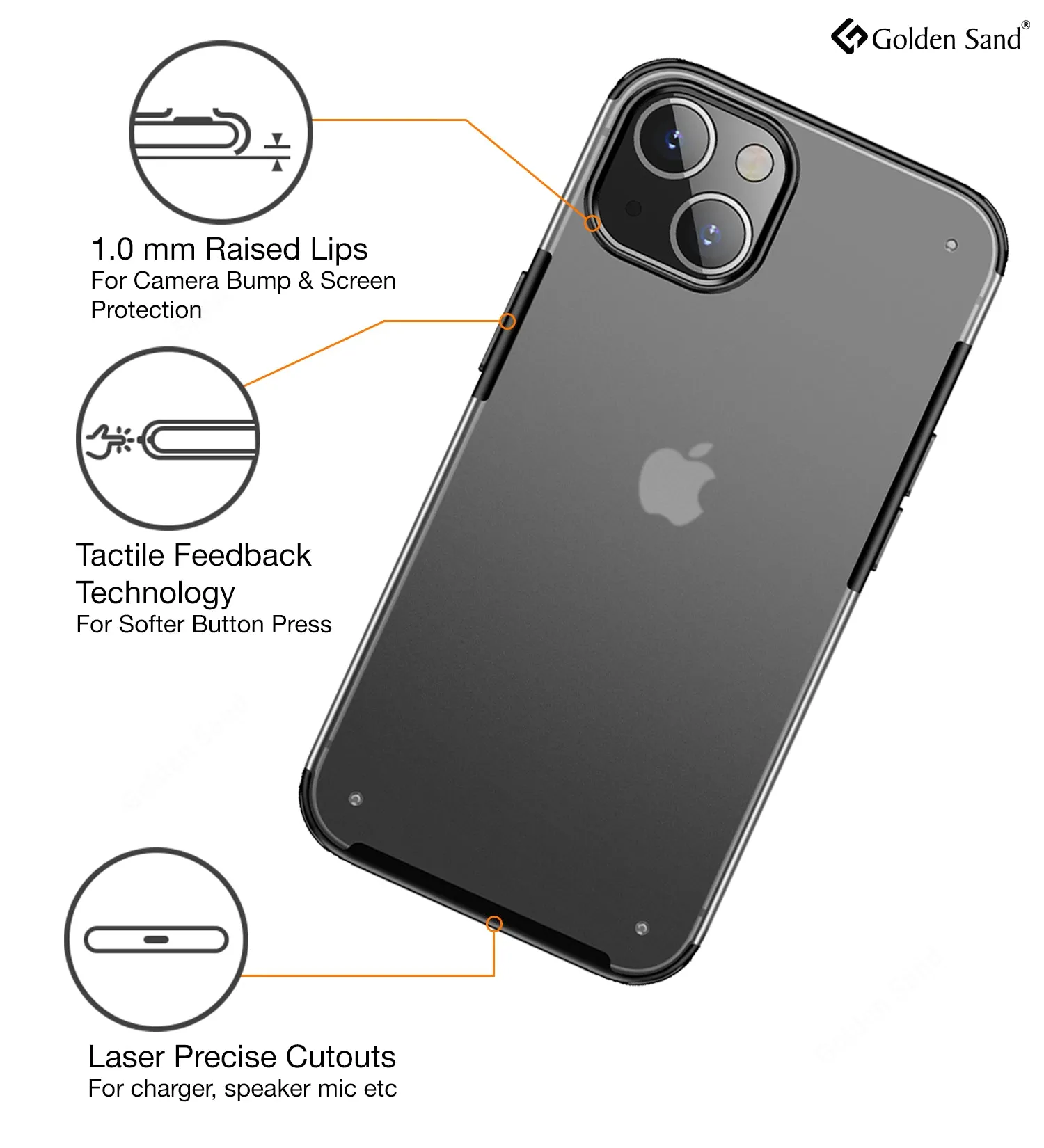 Rugged Frosted Semi Transparent PC Shock Proof Slim Back Cover for Apple iPhone 13, 6.1 inch, Black